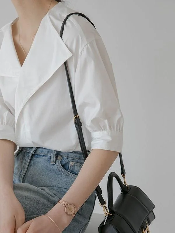 Cold Style Women's Small White Shirt New Commute Style Waist-Cinching Cotton Blend Thin Short Sleeve Formal Wear
Cold Style Women's Small White Shirt New Commute Style Waist-Cinching Cotton Blend Thin Short Sleeve Formal Wear