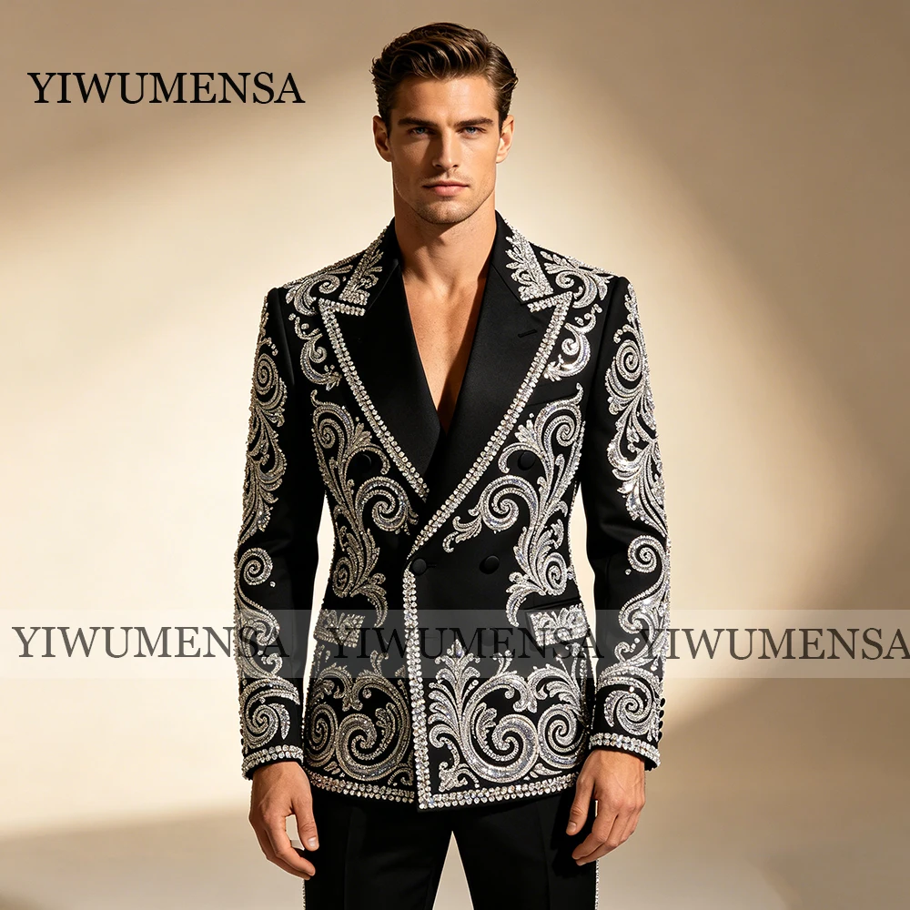 Gleaming Wedding Suit For Man Double Breasted Prom Blazer Pants 2 Piece Diamond Beaded Groom Tuxedo Attire Terno Masculinos
Gleaming Wedding Suit For Man Double Breasted Prom Blazer Pants 2 Piece Diamond Beaded Groom Tuxedo Attire Terno Masculinos