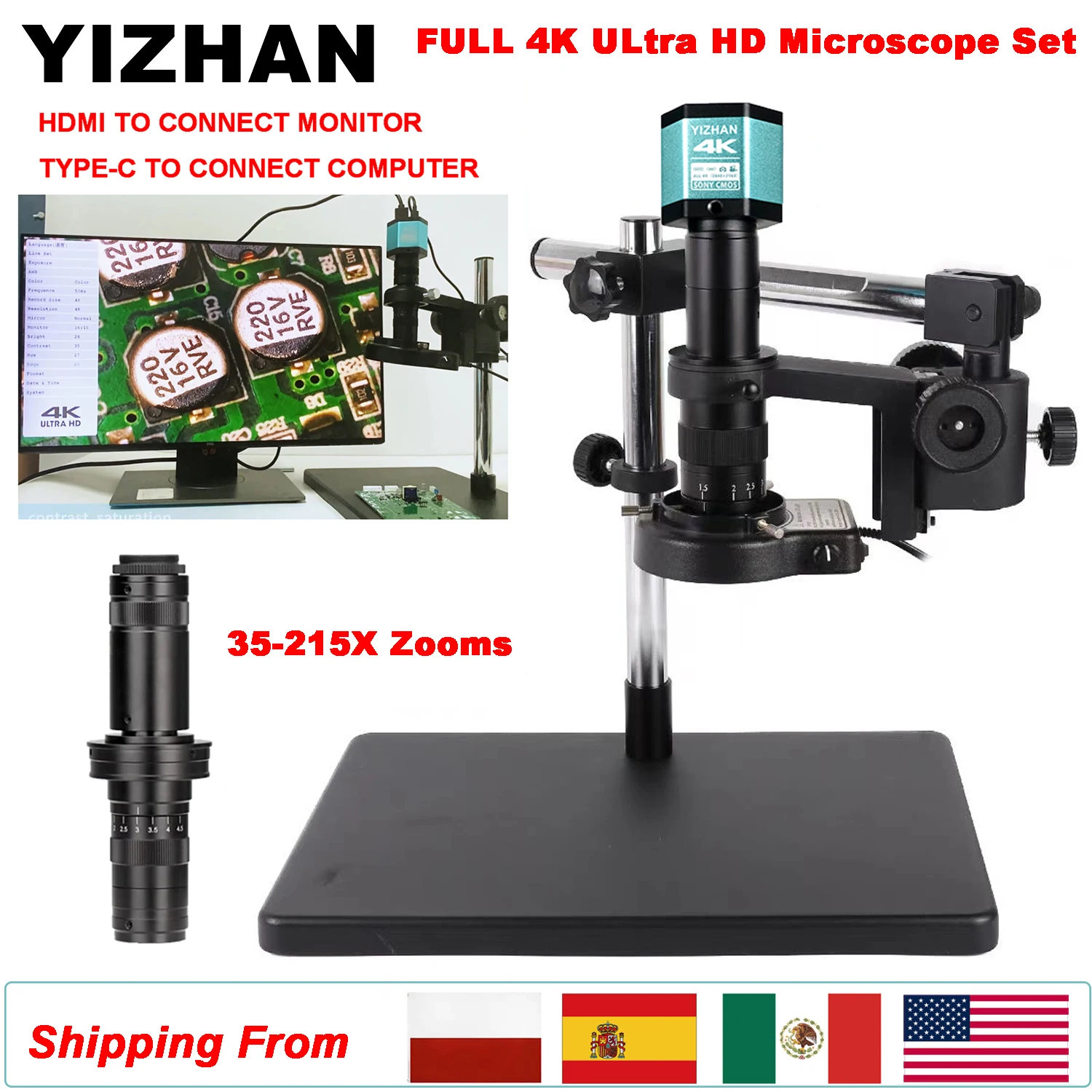 Yizhan 1080P 4K Ultra HD Микроскоп HDMI Type-C Цифровая камера для микроскопа 215X 180X 150X 130X Zoom CCD Камера Управление программным обеспечением
Yizhan 1080P 4K Ultra HD Микроскоп HDMI Type-C Цифровая камера для микроскопа 215X 180X 150X 130X Zoom CCD Камера Управление программным обеспечением