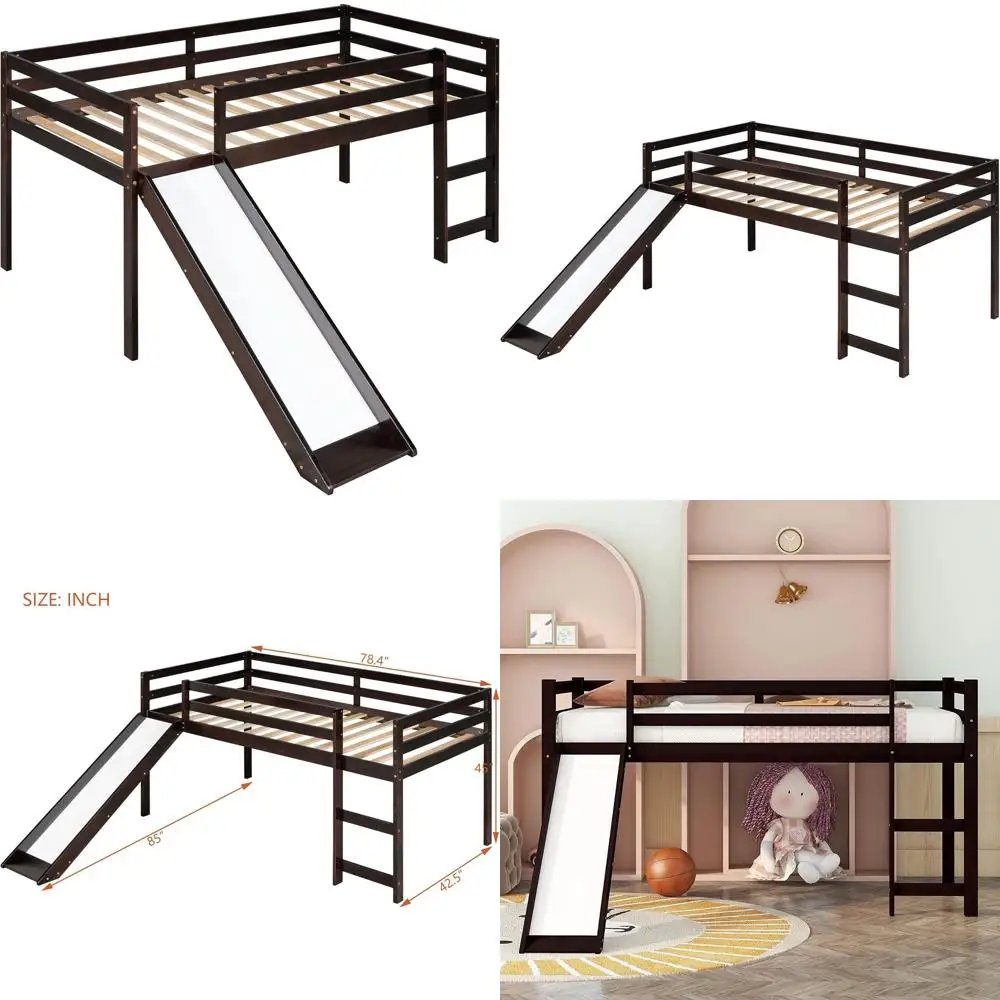 Twin Size Pine Wood Toddler Bed with Slide, Ladder, and Guard Rails - No Box Spring Needed
Twin Size Pine Wood Toddler Bed with Slide, Ladder, and Guard Rails - No Box Spring Needed