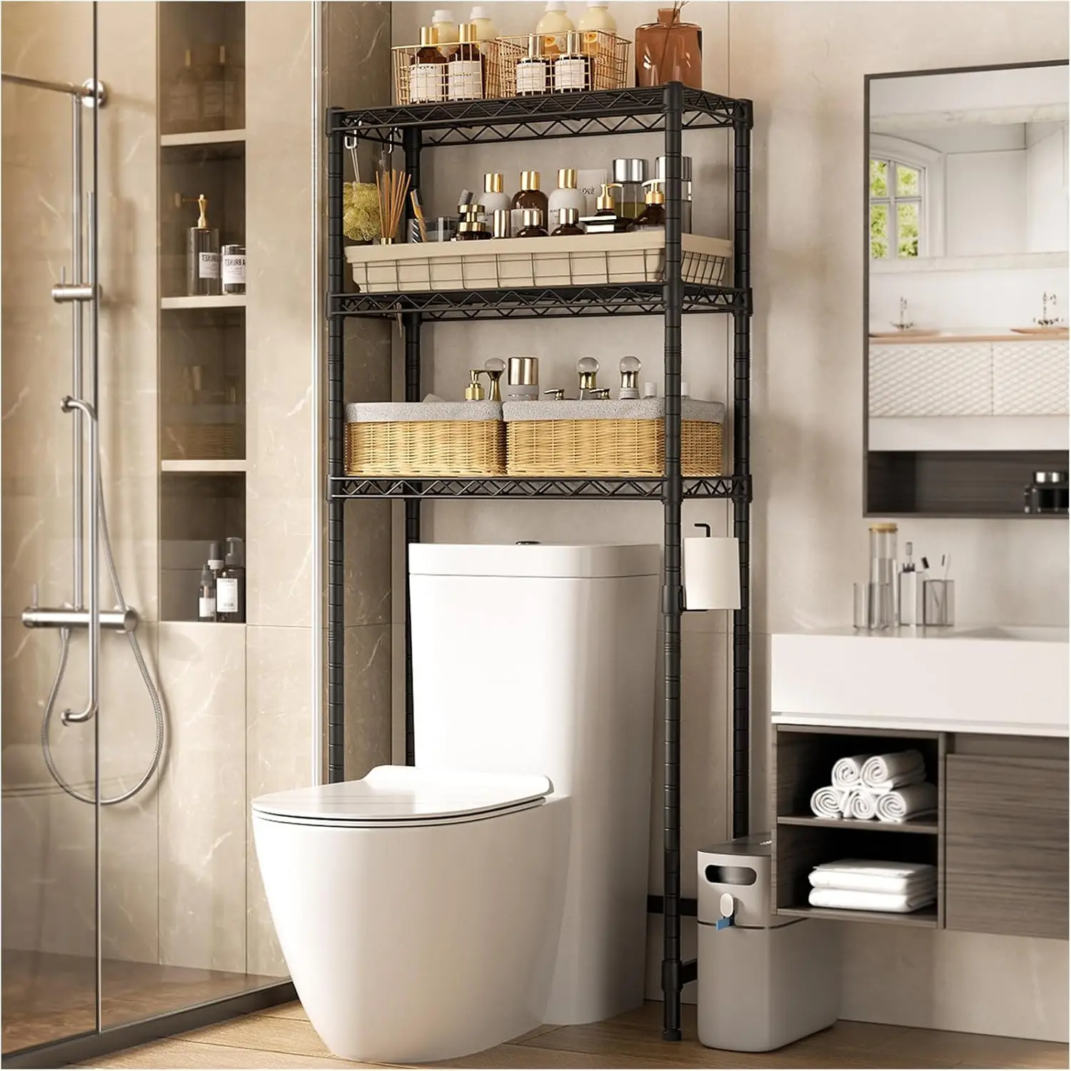 Over-The-Toilet Storage Rack 3-Tier Bathroom Organizer and Storage Shelf Over Toilet with Adjustable Shelf and Basket Fr
Over-The-Toilet Storage Rack 3-Tier Bathroom Organizer and Storage Shelf Over Toilet with Adjustable Shelf and Basket Fr