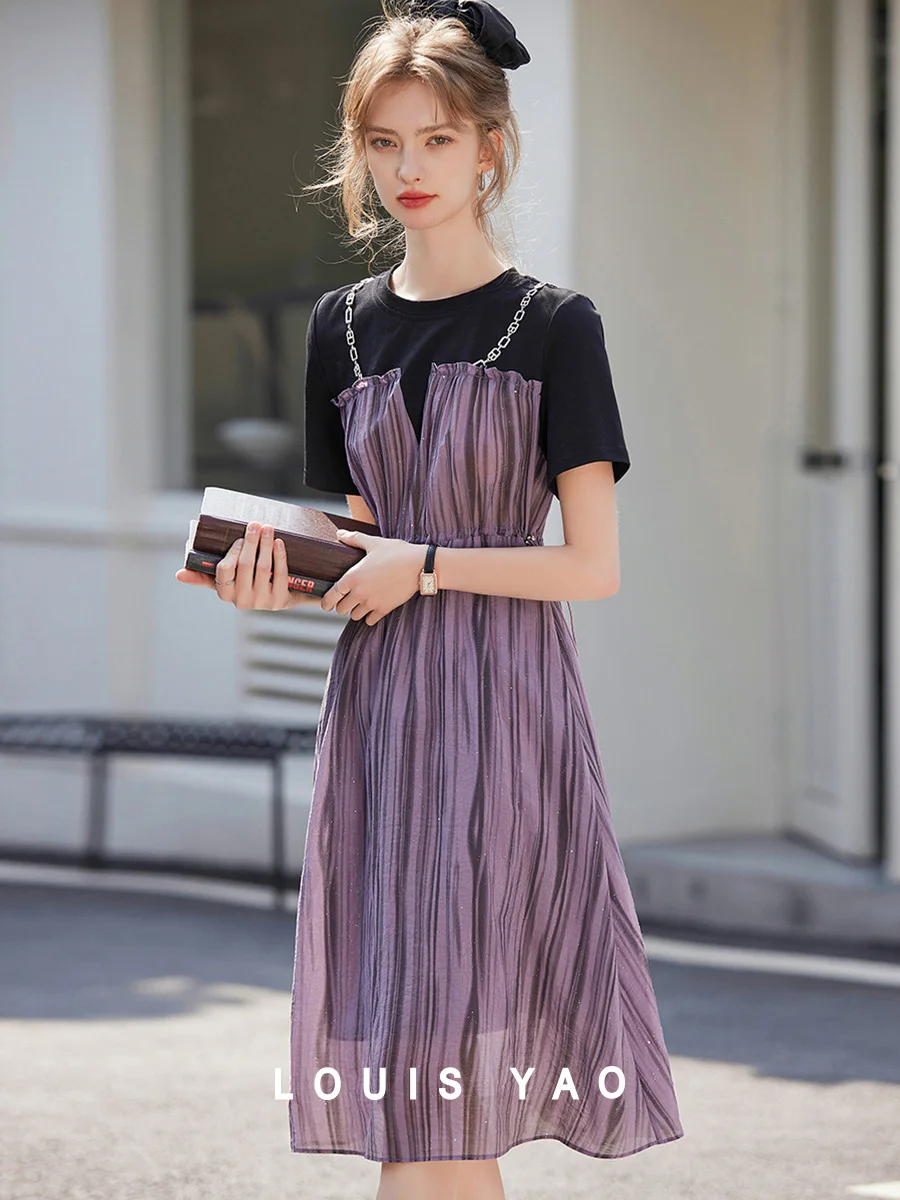 LOUIS YAO 2025 Summer Round Neck Shoulder Bead Chain New Style Micro Contrast Color Splicing Fake Two piece Women's Dress
LOUIS YAO 2025 Summer Round Neck Shoulder Bead Chain New Style Micro Contrast Color Splicing Fake Two piece Women's Dress