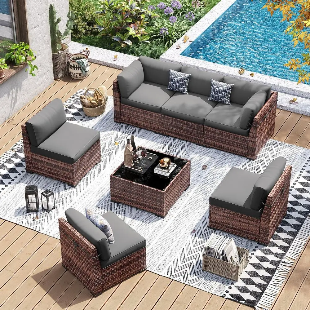 Patio Furniture Set, 7 Pieces Outdoor Sectional Sofa with 105Slanted Back, Modular Rattan Conversation Set for Poolside, Backya
Patio Furniture Set, 7 Pieces Outdoor Sectional Sofa with 105Slanted Back, Modular Rattan Conversation Set for Poolside, Backya