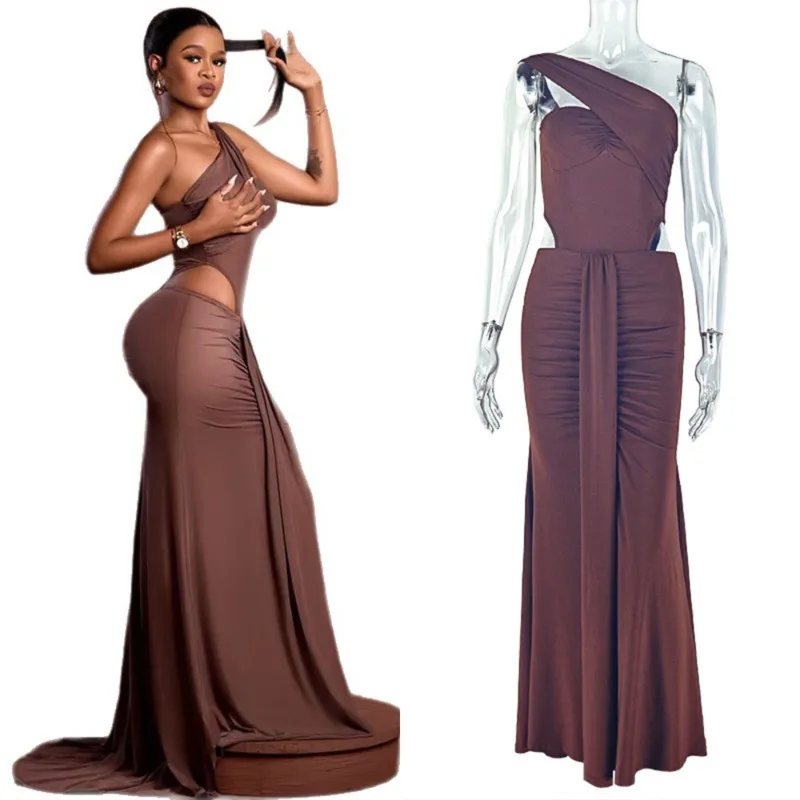 Elegant One Shoulder Women Maxi Dress With Slim Fit Ruched Design Waist Tie Solid Color Bodycon Gown Formal Evening Party Look
Elegant One Shoulder Women Maxi Dress With Slim Fit Ruched Design Waist Tie Solid Color Bodycon Gown Formal Evening Party Look