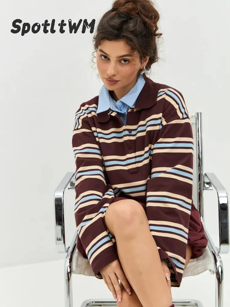 Long Sleeved Striped T-shirt Women Europe America Spring Summer New Polo Collar Loose T-shirt 2025 Retro Base Street Pullover
Long Sleeved Striped T-shirt Women Europe America Spring Summer New Polo Collar Loose T-shirt 2025 Retro Base Street Pullover