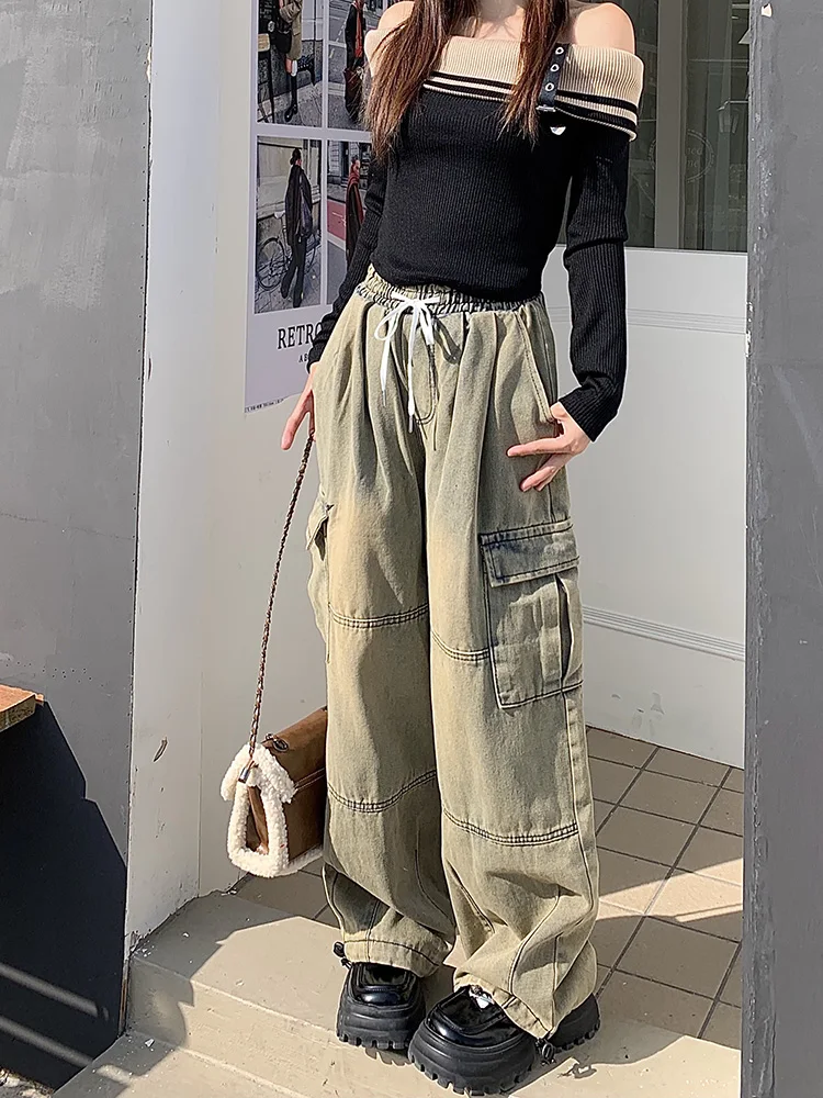 Slergiri American Retro Distressed Cargo Jeans Women Y2K Streetwear Hiphop Loose Elastic Waist Wide Leg Pants Harajuku 2024
Slergiri American Retro Distressed Cargo Jeans Women Y2K Streetwear Hiphop Loose Elastic Waist Wide Leg Pants Harajuku 2024