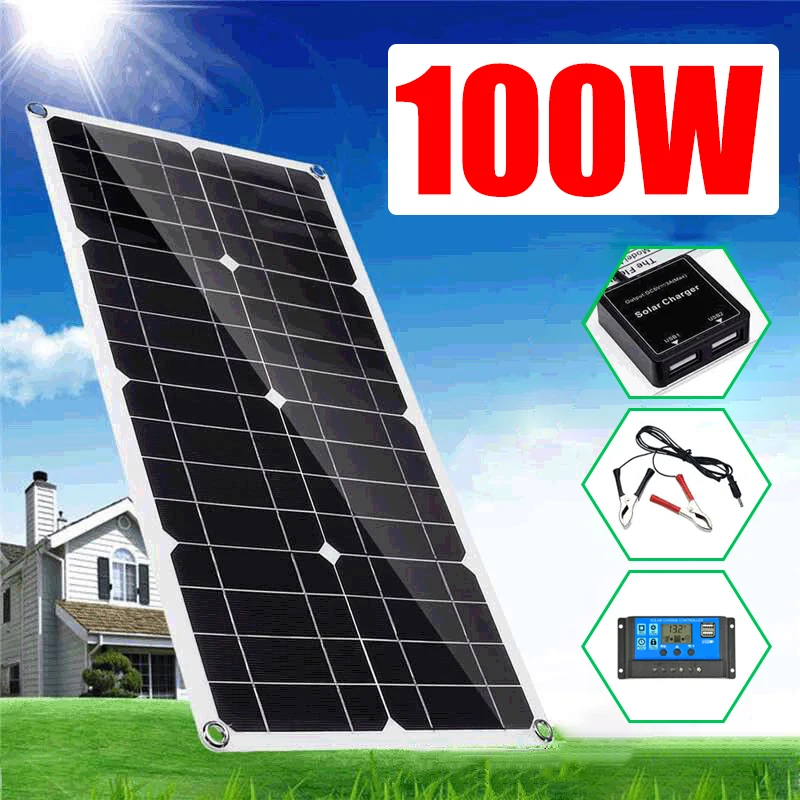 100W 18V Flexible Solar Panel Dual USB Monocrystalline Charging Board System for Outdoor Traveling Camping Car Yacht RV Boat
100W 18V Flexible Solar Panel Dual USB Monocrystalline Charging Board System for Outdoor Traveling Camping Car Yacht RV Boat