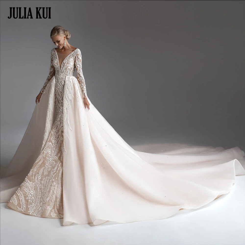 JULIA KUI Customize Luxury Beading Appliques 2 In 1 Mermaid Wedding Dress Full Sleeves V-Neck Trumpet Bridal Gowns
JULIA KUI Customize Luxury Beading Appliques 2 In 1 Mermaid Wedding Dress Full Sleeves V-Neck Trumpet Bridal Gowns