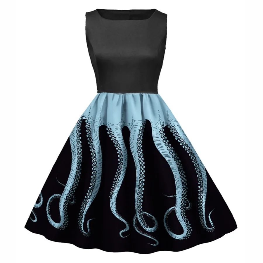 【New style】Retro sleeveless dress Octopus print stitching large swing skirt waist to show slimming Hepburn style dress for wome
【New style】Retro sleeveless dress Octopus print stitching large swing skirt waist to show slimming Hepburn style dress for wome