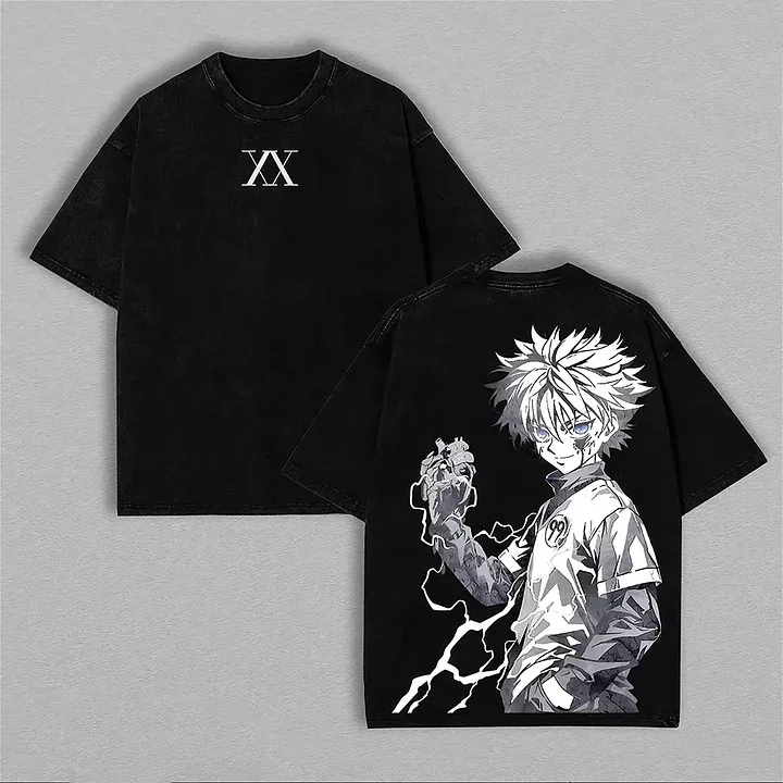 Hunter X Hunter Killua Zoldyck Lightning Graphic Double Sided Japanese Anime Vintage Washed Black T-Shirt Unisex Oversized Y2K
Hunter X Hunter Killua Zoldyck Lightning Graphic Double Sided Japanese Anime Vintage Washed Black T-Shirt Unisex Oversized Y2K