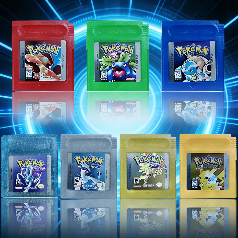 Игровые картриджи Pokemon Red Blue Crystal Golden Green Silver Yellow GBC, 16-битные карты для игровых консолей GB/SP
Игровые картриджи Pokemon Red Blue Crystal Golden Green Silver Yellow GBC, 16-битные карты для игровых консолей GB/SP