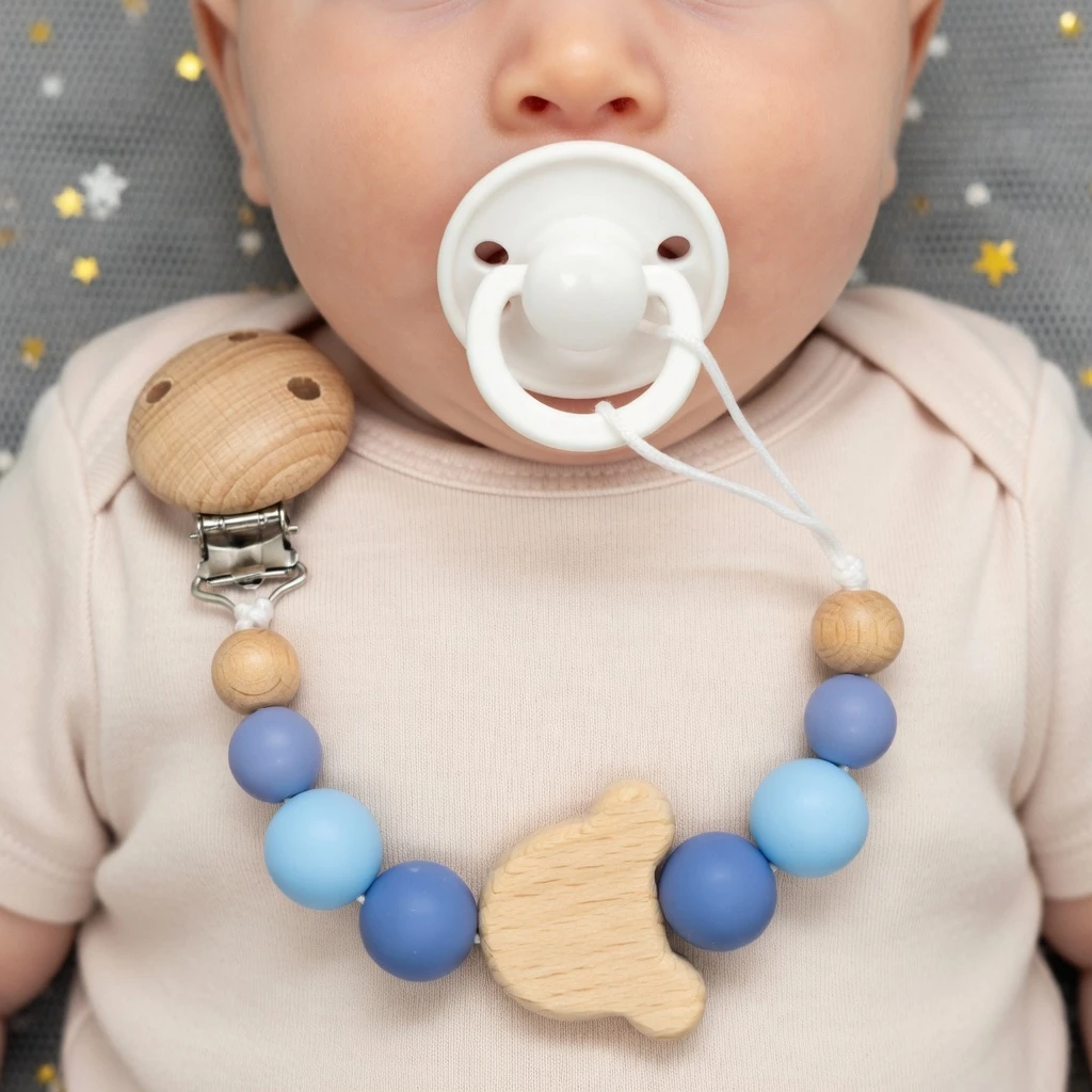 Custom Name Baby Teether Pacifier Clip Handmade Beech Wood Chain with Wooden Bear Teething Toy Silicone Bead Soother Holder Gift
Custom Name Baby Teether Pacifier Clip Handmade Beech Wood Chain with Wooden Bear Teething Toy Silicone Bead Soother Holder Gift