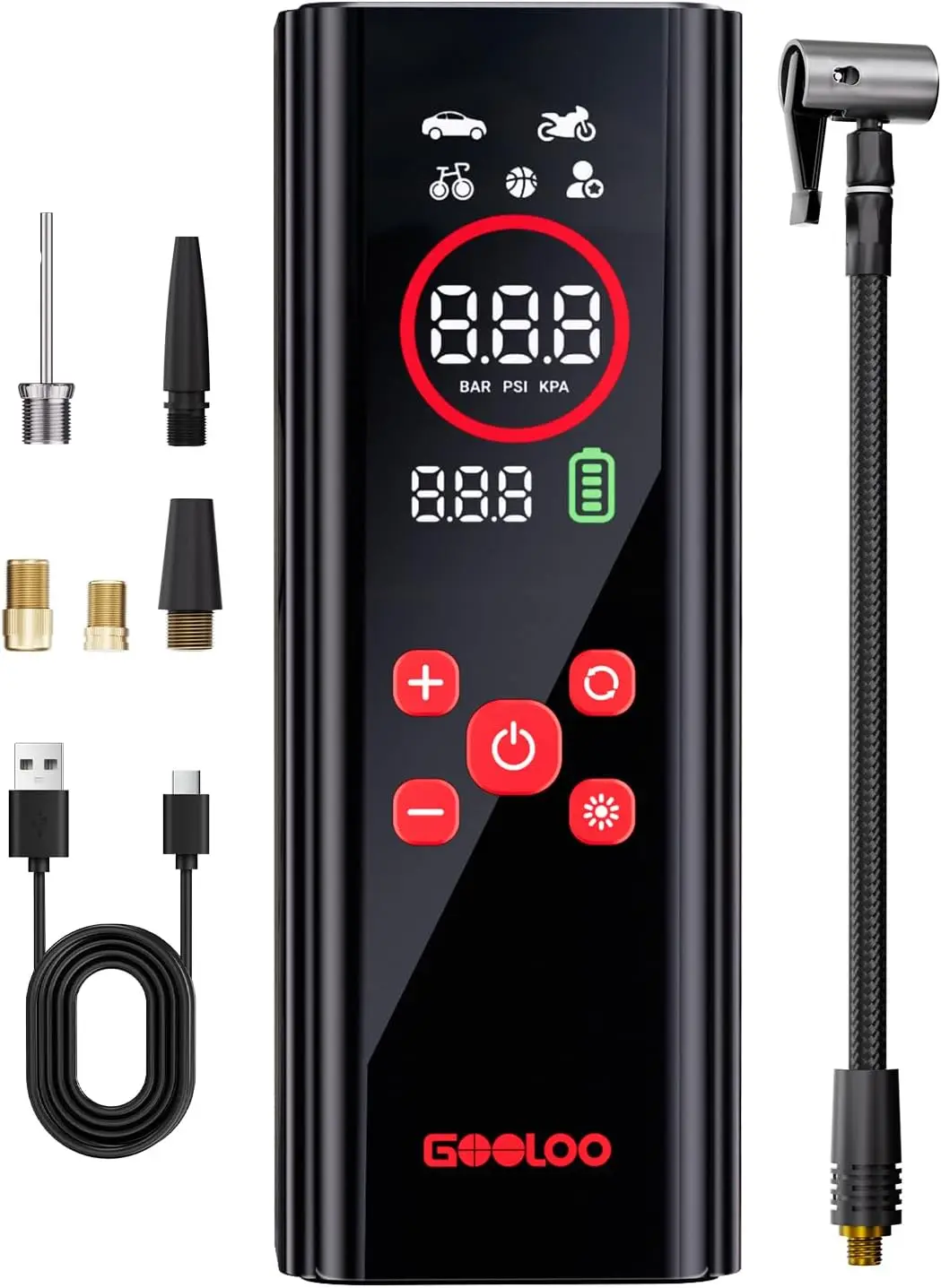 Портативный воздушный компрессор AP150 Pro со светодиодным экраном, инструмент для накачивания автомобильных шин и обслуживания автомойки 
Портативный воздушный компрессор AP150 Pro со светодиодным экраном, инструмент для накачивания автомобильных шин и обслуживания автомойки