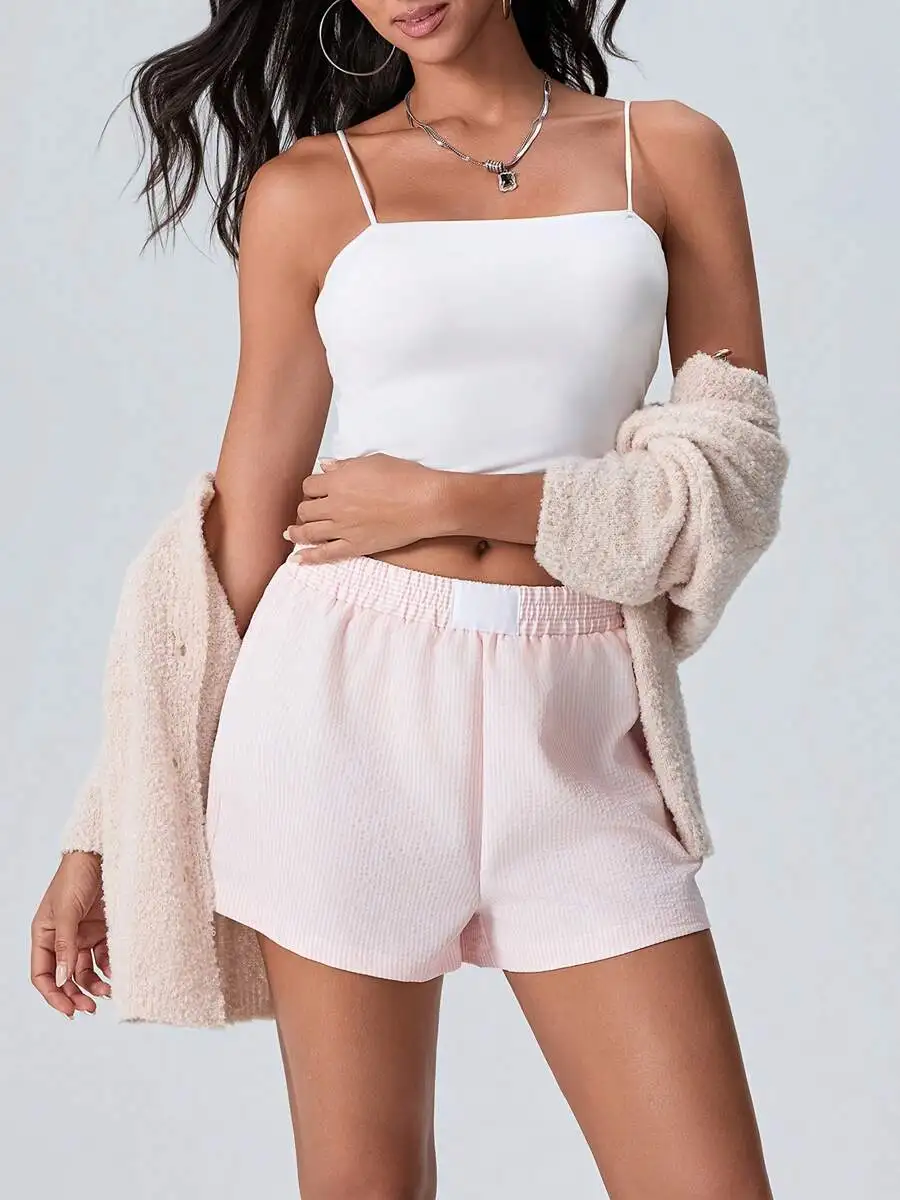 Light Pink Textured Elastic-Waist Lounge Shorts For Sleep And Everyday Comfort
Light Pink Textured Elastic-Waist Lounge Shorts For Sleep And Everyday Comfort