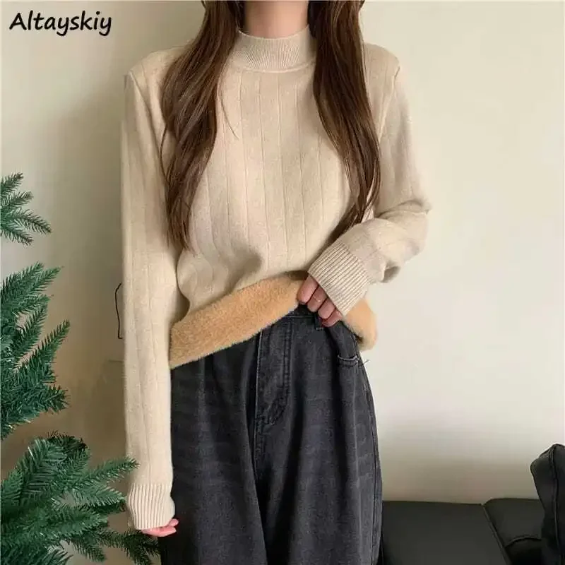 Half High Collar Pullovers Women Thermal Plus velvet Winter Sweaters Korean Fashion Simple 6 Colors Knitwear Long Sleeve Tops
Half High Collar Pullovers Women Thermal Plus velvet Winter Sweaters Korean Fashion Simple 6 Colors Knitwear Long Sleeve Tops