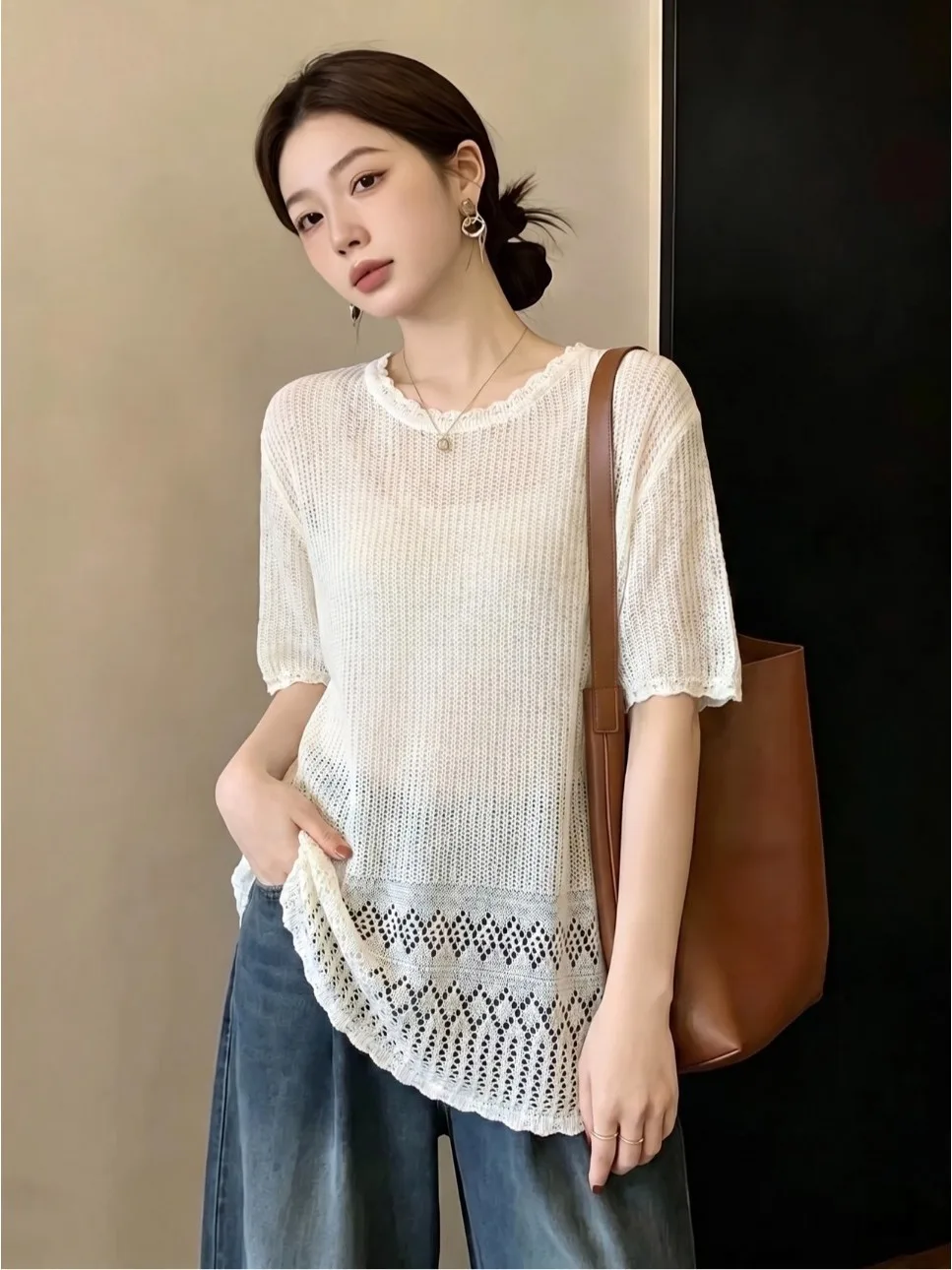 plus Size Summer New Fashion Sparkling Hollow out Knitwear T-Shirt Women's Clothes Meat Covering Slimming Simple Design
plus Size Summer New Fashion Sparkling Hollow out Knitwear T-Shirt Women's Clothes Meat Covering Slimming Simple Design