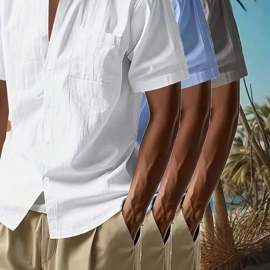 3pcs Mens Linen Short Sleeve Shirts Solid Color Casual Summer Tops
3pcs Mens Linen Short Sleeve Shirts Solid Color Casual Summer Tops