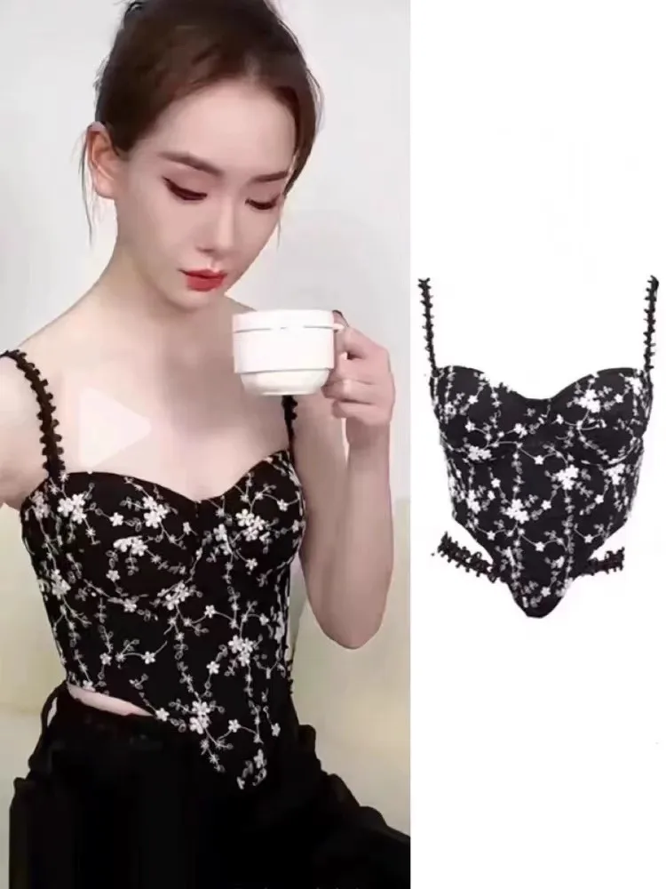 Black Floral Print Crop Top Women's Slim Fit Camisole Tank Top Street Style Short Length Inner Wear Outerwear by EXRJ
Black Floral Print Crop Top Women's Slim Fit Camisole Tank Top Street Style Short Length Inner Wear Outerwear by EXRJ