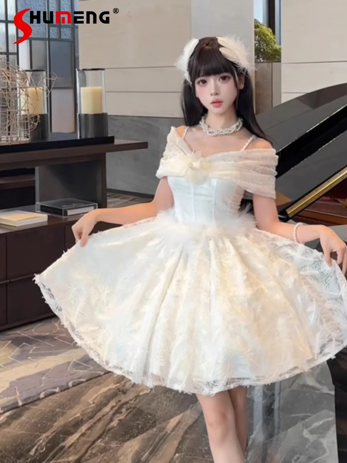 Elegant Fairy Style Sweet Cute Princess Evening Dress Sleeveless Off Shoulder Back Bow Birthday Party White Lolita Dress Women
Elegant Fairy Style Sweet Cute Princess Evening Dress Sleeveless Off Shoulder Back Bow Birthday Party White Lolita Dress Women