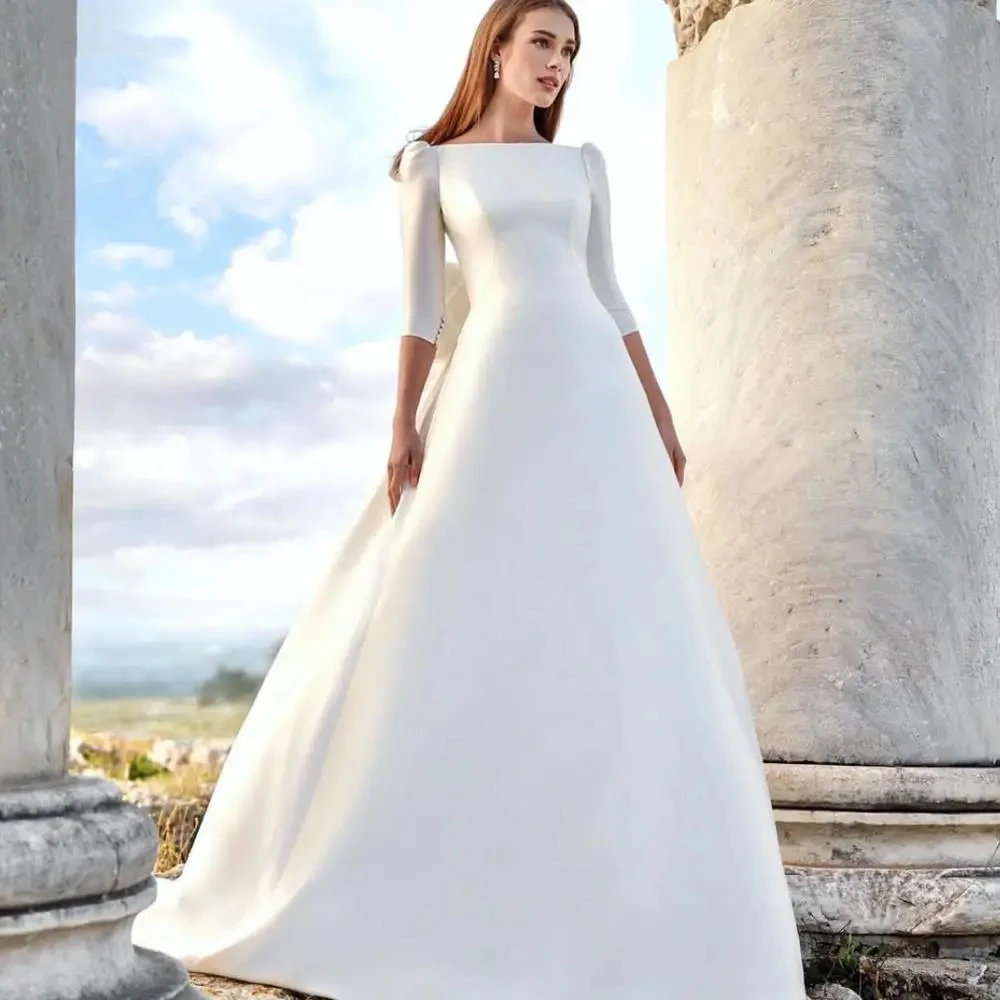 2024 Luxury Store Simple Satin Wedding Dress For Women Thre Quarter Sleeves A-line Backless Zipper Bridal Dress Robe De Marié
2024 Luxury Store Simple Satin Wedding Dress For Women Thre Quarter Sleeves A-line Backless Zipper Bridal Dress Robe De Marié