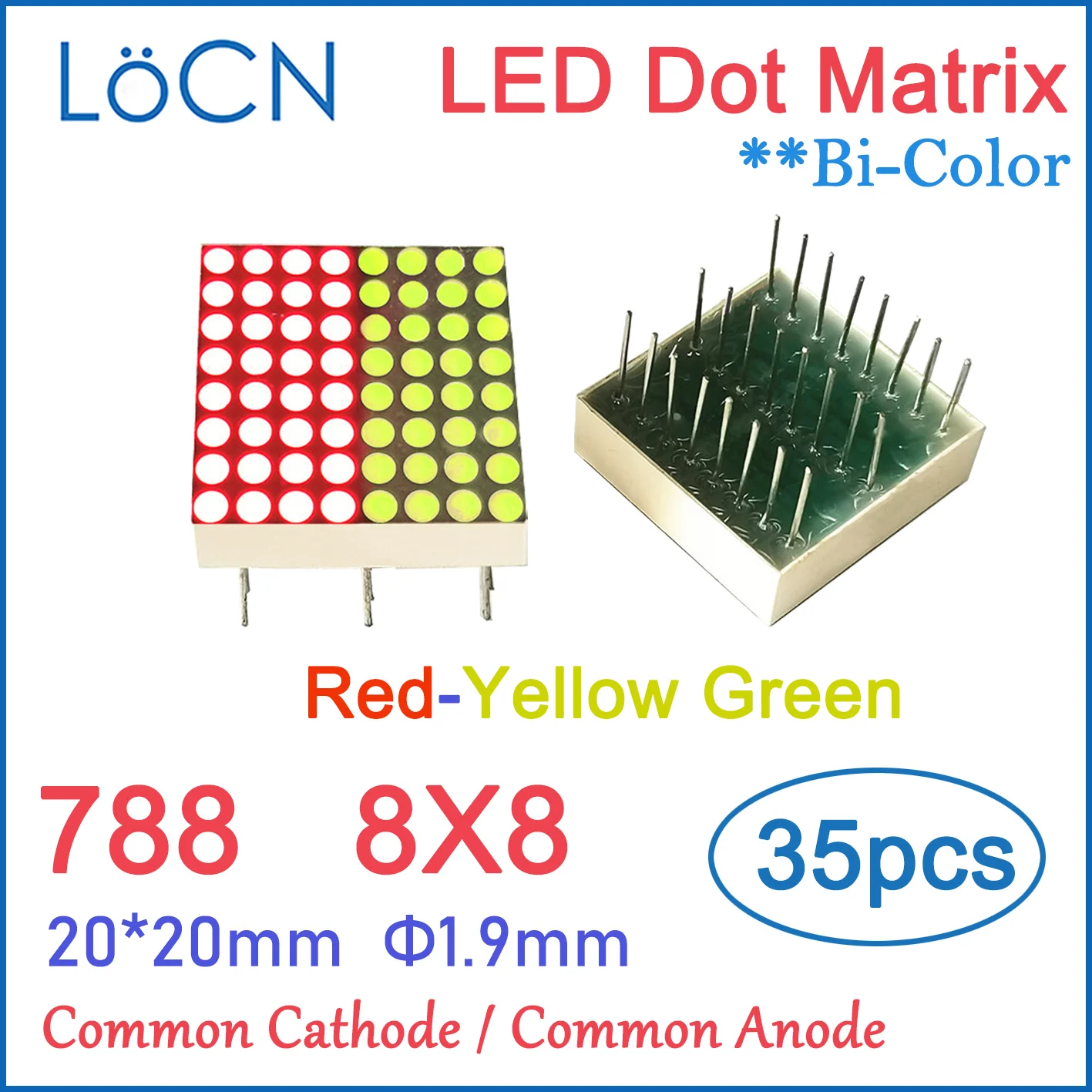 8x8 8*8 1.9mm Dot Matrix RED GREEN LED Display Module Common Cathode Anode 20*20mm digital tube 788 bicolor 788AHG 2 color diy
8x8 8*8 1.9mm Dot Matrix RED GREEN LED Display Module Common Cathode Anode 20*20mm digital tube 788 bicolor 788AHG 2 color diy
