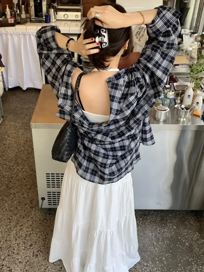 Fashionable Plaid Color Block Long Sleeve Shirt Single Button Turn-down Collar Korean Style Women's Spring Autumn Winter Shirt
Fashionable Plaid Color Block Long Sleeve Shirt Single Button Turn-down Collar Korean Style Women's Spring Autumn Winter Shirt