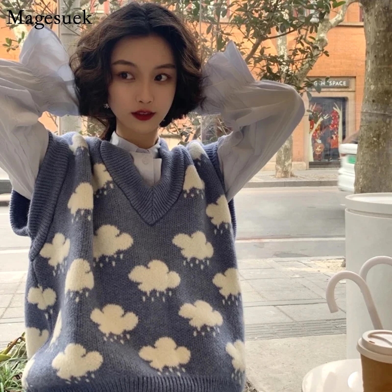 Autumn Knitted Pullover Sweater Vest Women Sleeveless Cloud Print V-neck Sweaters Loose Knit Vest Top Winter Clothes Women 15990
Autumn Knitted Pullover Sweater Vest Women Sleeveless Cloud Print V-neck Sweaters Loose Knit Vest Top Winter Clothes Women 15990