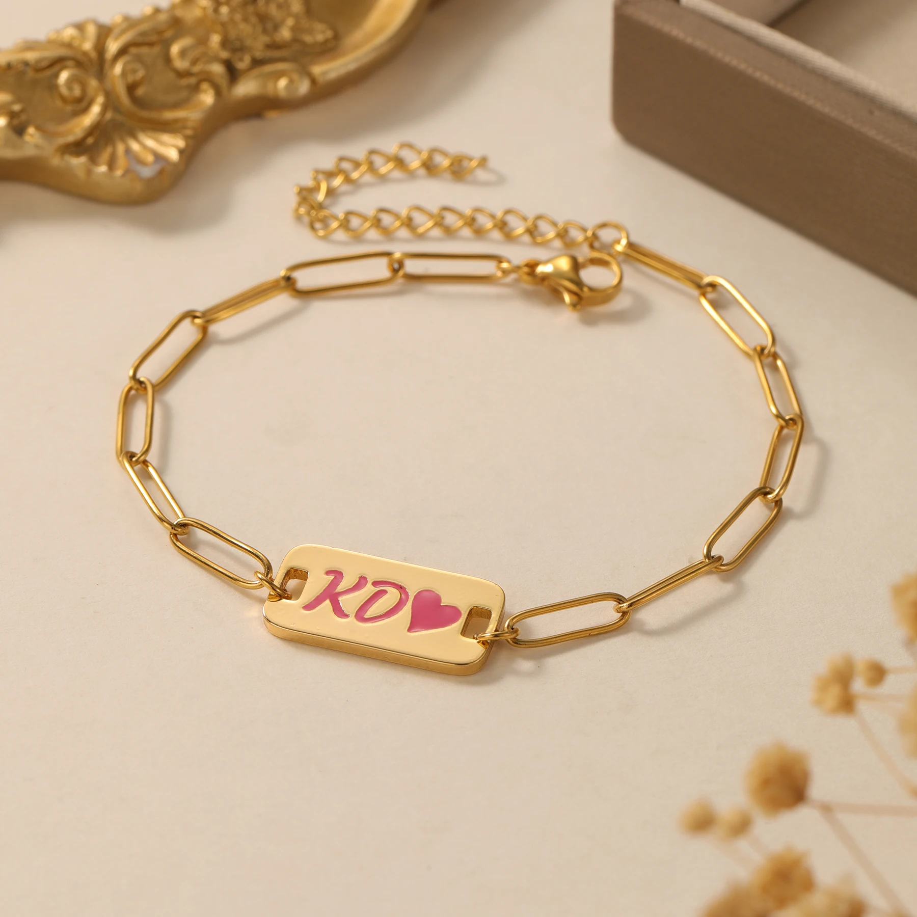Custom Name Bracelet Paperclip Chain Enamel Oil Rubbed ID Tag 18K Gold Plated Stainless Steel Personalized Jewelry Gift for Her
Custom Name Bracelet Paperclip Chain Enamel Oil Rubbed ID Tag 18K Gold Plated Stainless Steel Personalized Jewelry Gift for Her