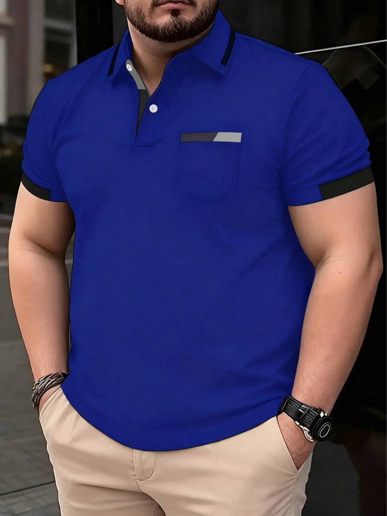 Plus Size Men's Royal Blue Casual Polo Shirt with Contrast Trim and Chest Pocket
Plus Size Men's Royal Blue Casual Polo Shirt with Contrast Trim and Chest Pocket