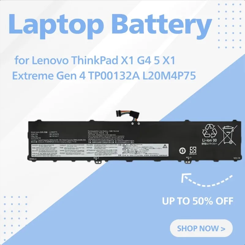 New Replacement Laptop Battery for Lenovo ThinkPad X1 G4 5 X1 Extreme Gen 4 TP00132A L20M4P75
New Replacement Laptop Battery for Lenovo ThinkPad X1 G4 5 X1 Extreme Gen 4 TP00132A L20M4P75