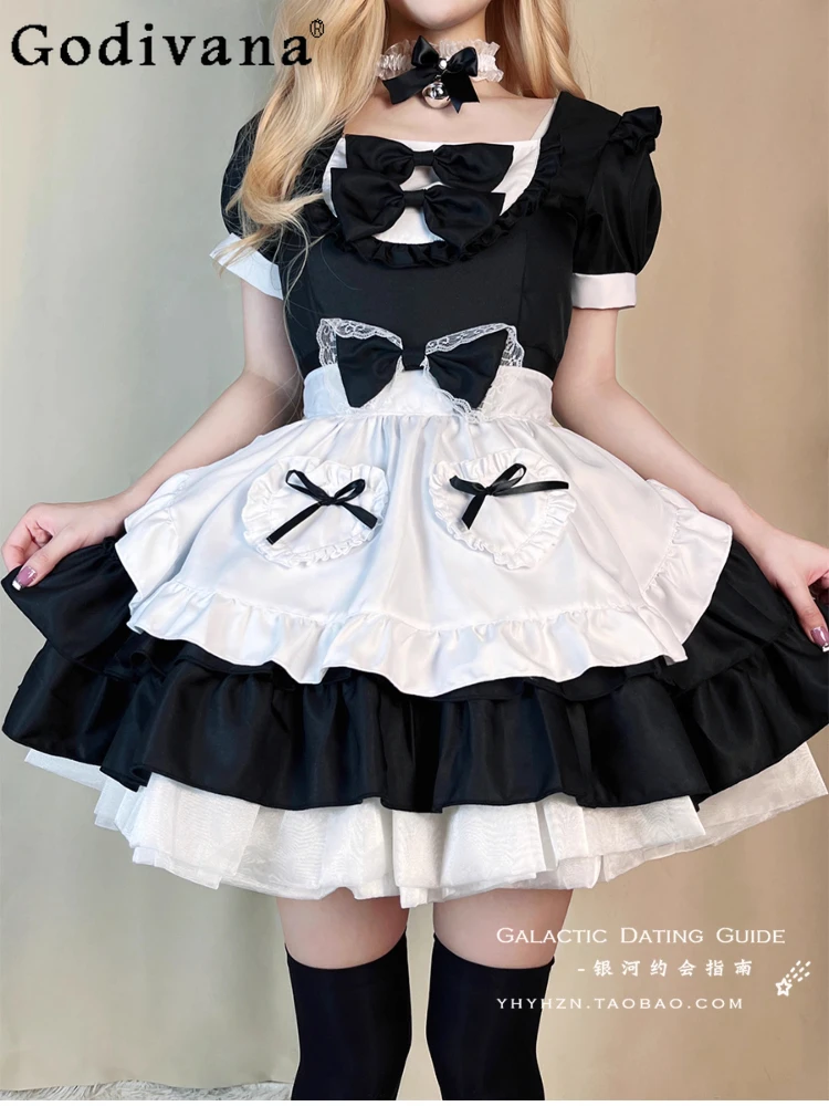 L-5XL Plus Size Lolita Cream Sweetheart Maid Cos Black Short Sleeve Dress Girl Sexy Cute Bow A-line Short Japanese Sweet Dresses
L-5XL Plus Size Lolita Cream Sweetheart Maid Cos Black Short Sleeve Dress Girl Sexy Cute Bow A-line Short Japanese Sweet Dresses
