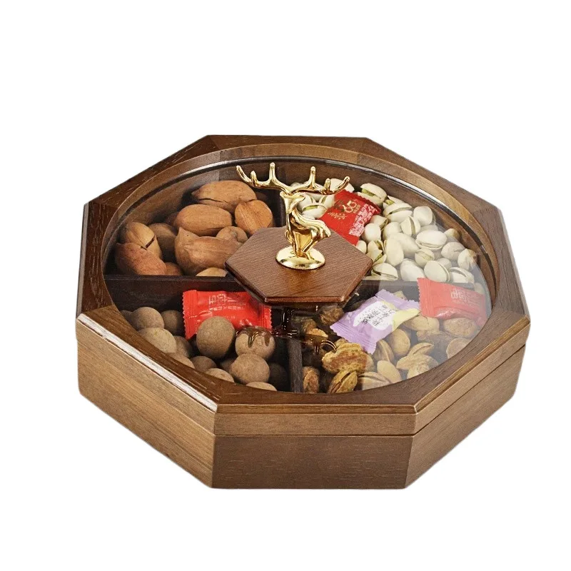 New Chinese walnut solid wood dried fruit plate household nut box melon seeds snack storage box compartment with lid
New Chinese walnut solid wood dried fruit plate household nut box melon seeds snack storage box compartment with lid