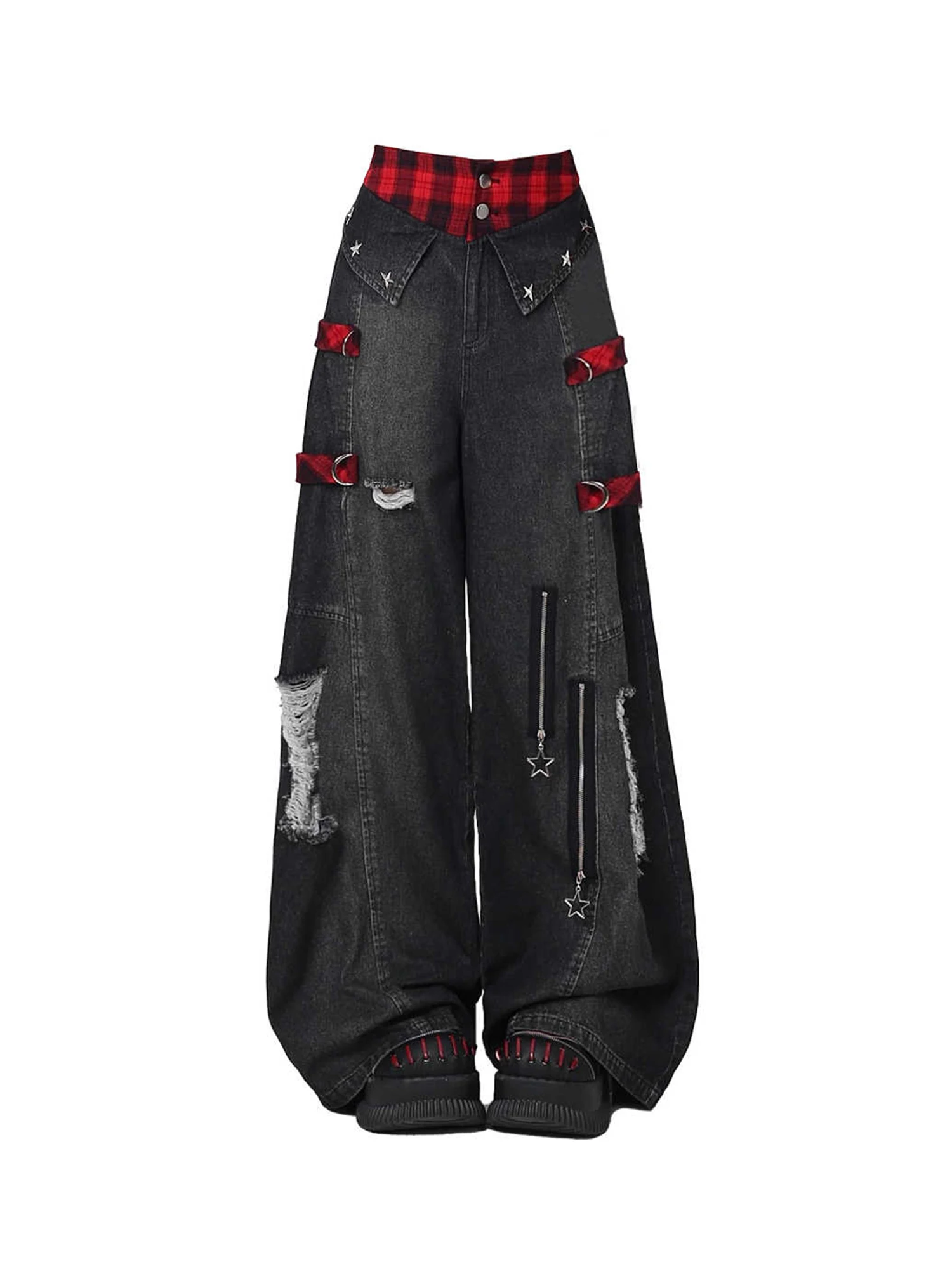 Women Black Gothic Ripped Jeans Vintage Harajuku Y2k Baggy Emo Jean Pants Japanese 2000s Style Punk Denim Trousers Clothes 2025
Women Black Gothic Ripped Jeans Vintage Harajuku Y2k Baggy Emo Jean Pants Japanese 2000s Style Punk Denim Trousers Clothes 2025