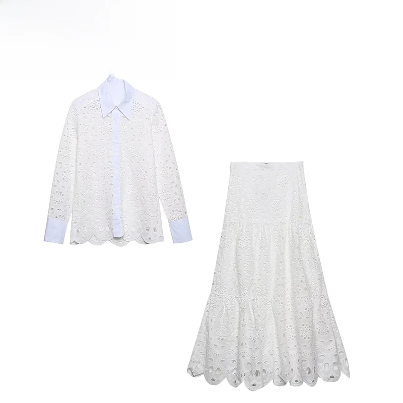 Fashionable Versatile Long Sleeve Shirt And Skirt Set Women's Spring New Arrival Embroidered Hollow out Design Polyester Fiber
Fashionable Versatile Long Sleeve Shirt And Skirt Set Women's Spring New Arrival Embroidered Hollow out Design Polyester Fiber