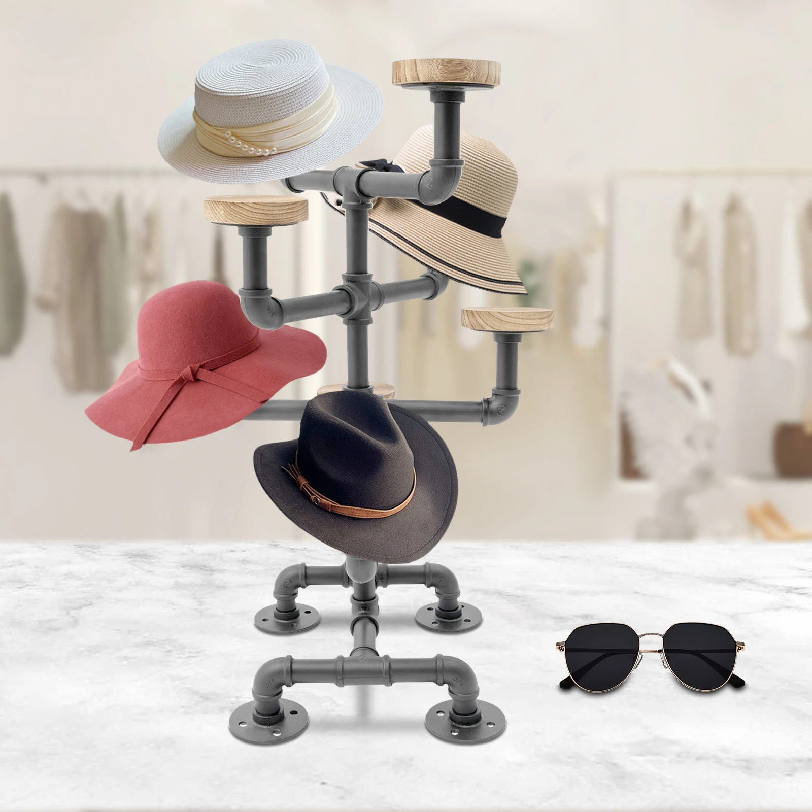 8 Hat Iron Display Stand,Black 4 Tiers Countertop Display Stand 44*44*63.8cm for Clothing Stores,Gift Shops
8 Hat Iron Display Stand,Black 4 Tiers Countertop Display Stand 44*44*63.8cm for Clothing Stores,Gift Shops