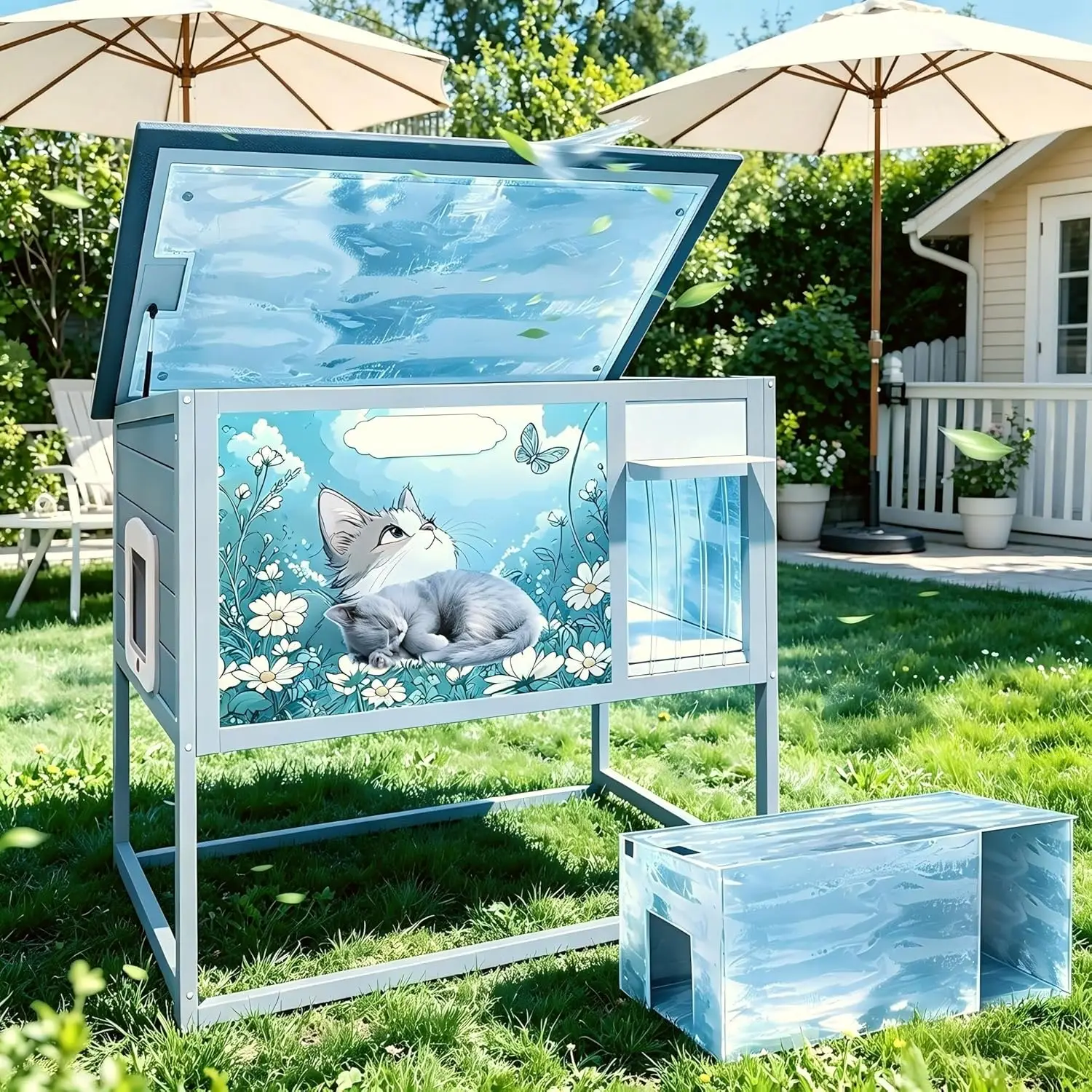 Outside Cat Shelter Large Weatherproof Insulated With Escape Door With Openable Roof Summer Grey
Outside Cat Shelter Large Weatherproof Insulated With Escape Door With Openable Roof Summer Grey