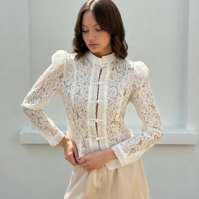 Elegant Sheer Lace Blouse Shirts For Women 2026 Summer Long Sleeve Slim Blouse Tops Street Casual Mesh Vintage Shirt Tee
Elegant Sheer Lace Blouse Shirts For Women 2026 Summer Long Sleeve Slim Blouse Tops Street Casual Mesh Vintage Shirt Tee