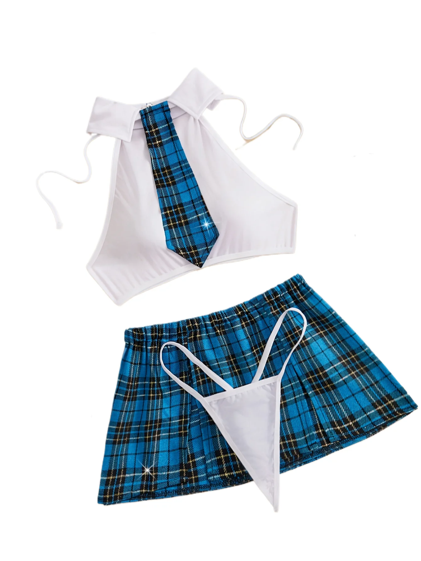 Women's Sexy Plaid Lingerie Set, 4-Piece Schoolgirl Cosplay Costume with Sleeveless Top, Tie, Mini Skirt and Thong
Women's Sexy Plaid Lingerie Set, 4-Piece Schoolgirl Cosplay Costume with Sleeveless Top, Tie, Mini Skirt and Thong