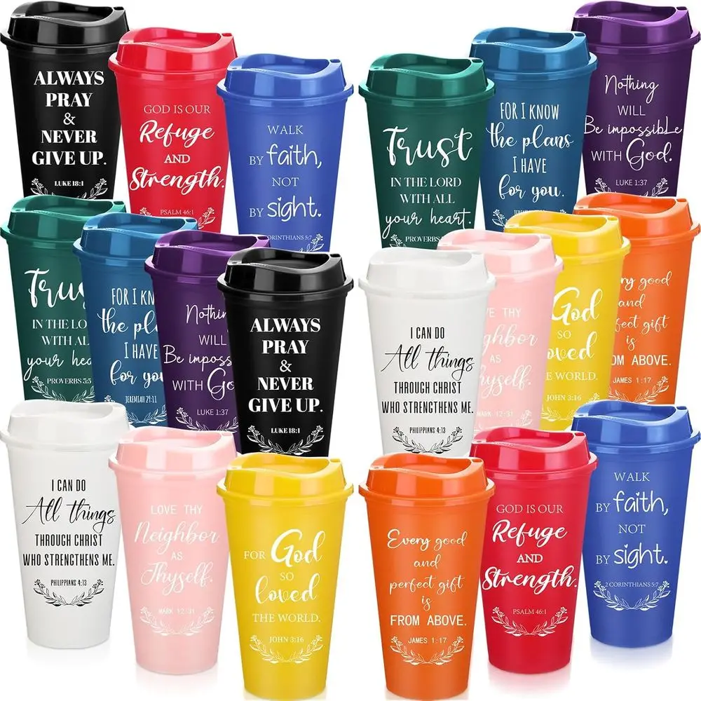 Bulk 16oz Reusable Bible Verse Tumbler - Inspirational Plastic Coffee Cup with Lid for Men & Women, Great for Church, Graduation
Bulk 16oz Reusable Bible Verse Tumbler - Inspirational Plastic Coffee Cup with Lid for Men & Women, Great for Church, Graduation