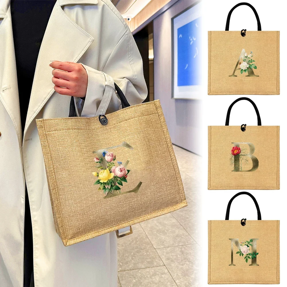 Linen Button Handbag Shoulder Bag Golden flower Organizer Storage Jute Tote Bags Imitation Cotton and Women Shopping
Linen Button Handbag Shoulder Bag Golden flower Organizer Storage Jute Tote Bags Imitation Cotton and Women Shopping