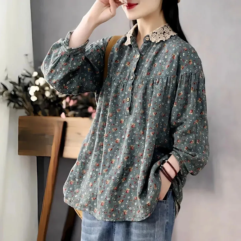 Fashion Spring Autumn Printing New 2024 Cotton Linen Lace Side Collar T-Shirt Women's Long Sleeves Loose Light Lazy Wind Jacket
Fashion Spring Autumn Printing New 2024 Cotton Linen Lace Side Collar T-Shirt Women's Long Sleeves Loose Light Lazy Wind Jacket
