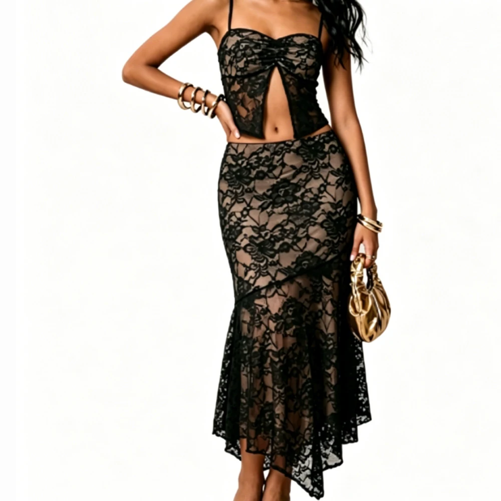 Hollow Out Lace Cami Irregular Hem Mermaid Skirt Women Two Piece Outfit
Hollow Out Lace Cami Irregular Hem Mermaid Skirt Women Two Piece Outfit