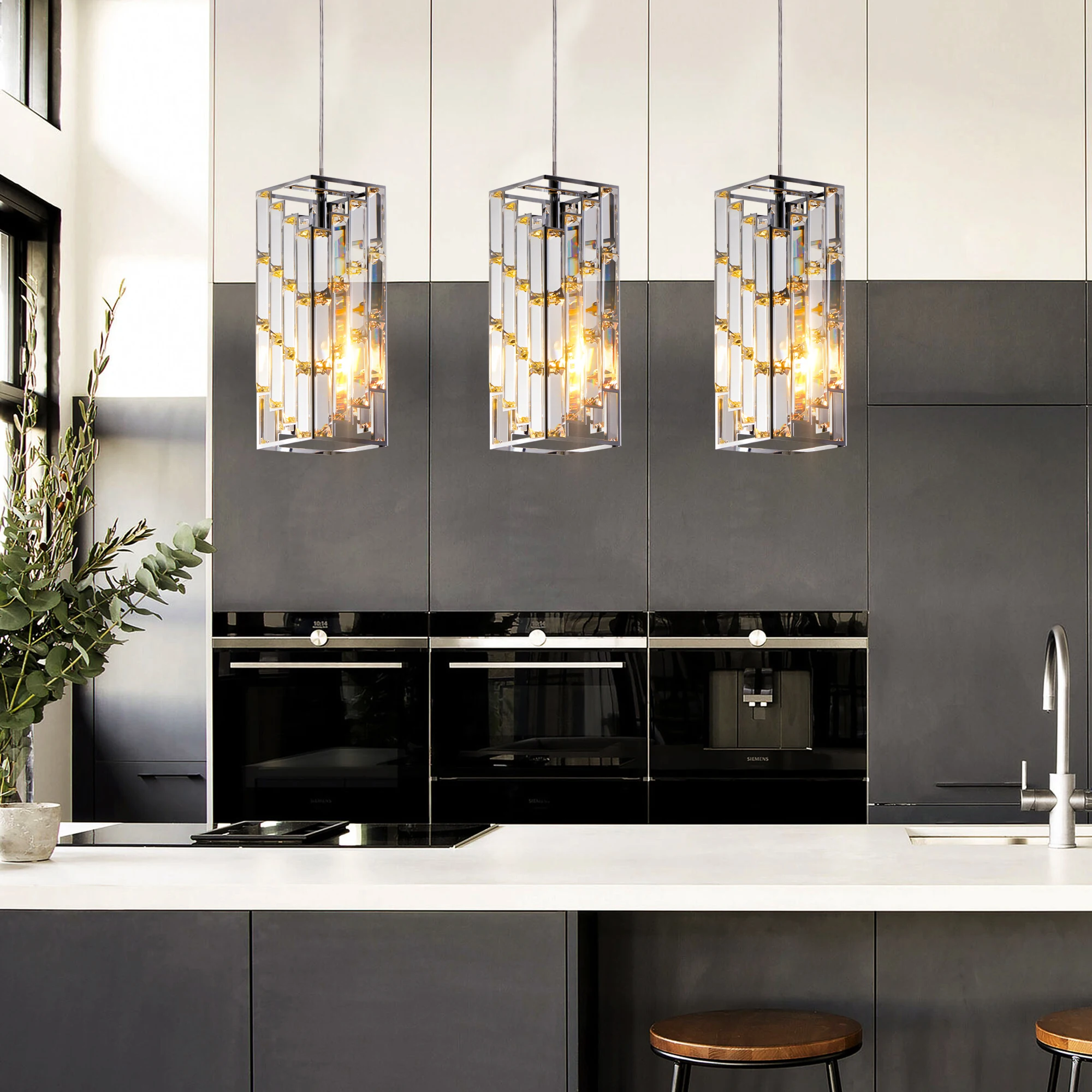 Modern Crystal Pendant Light - 3 Pack, Adjustable Hanging Ceiling Lamp with Crystal Prism Design -Chrome Finish
Modern Crystal Pendant Light - 3 Pack, Adjustable Hanging Ceiling Lamp with Crystal Prism Design -Chrome Finish