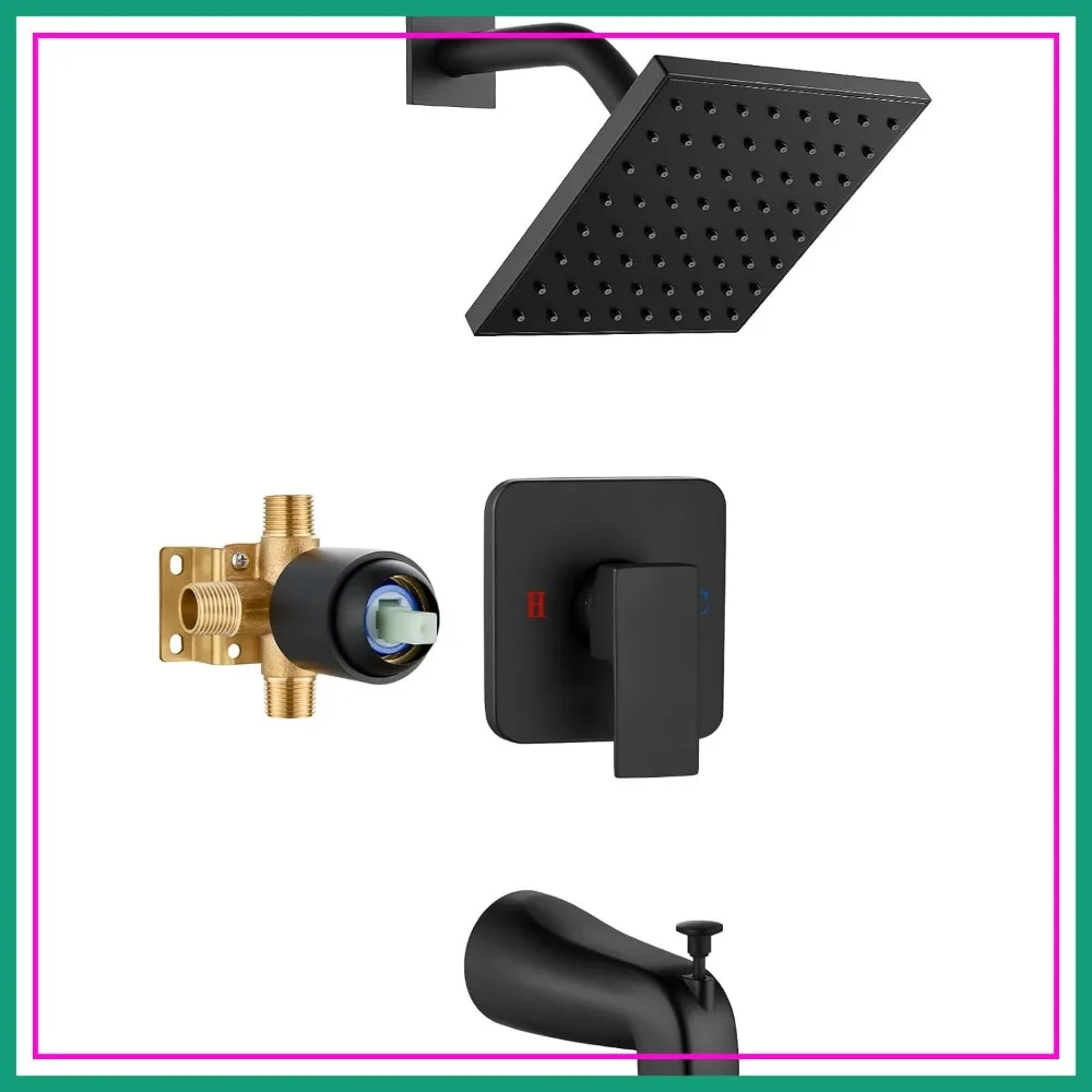 Single Handle Shower Faucet Set with Tub Spout, 6 Inch Square Rainfall Shower Head, Matte Black
Single Handle Shower Faucet Set with Tub Spout, 6 Inch Square Rainfall Shower Head, Matte Black