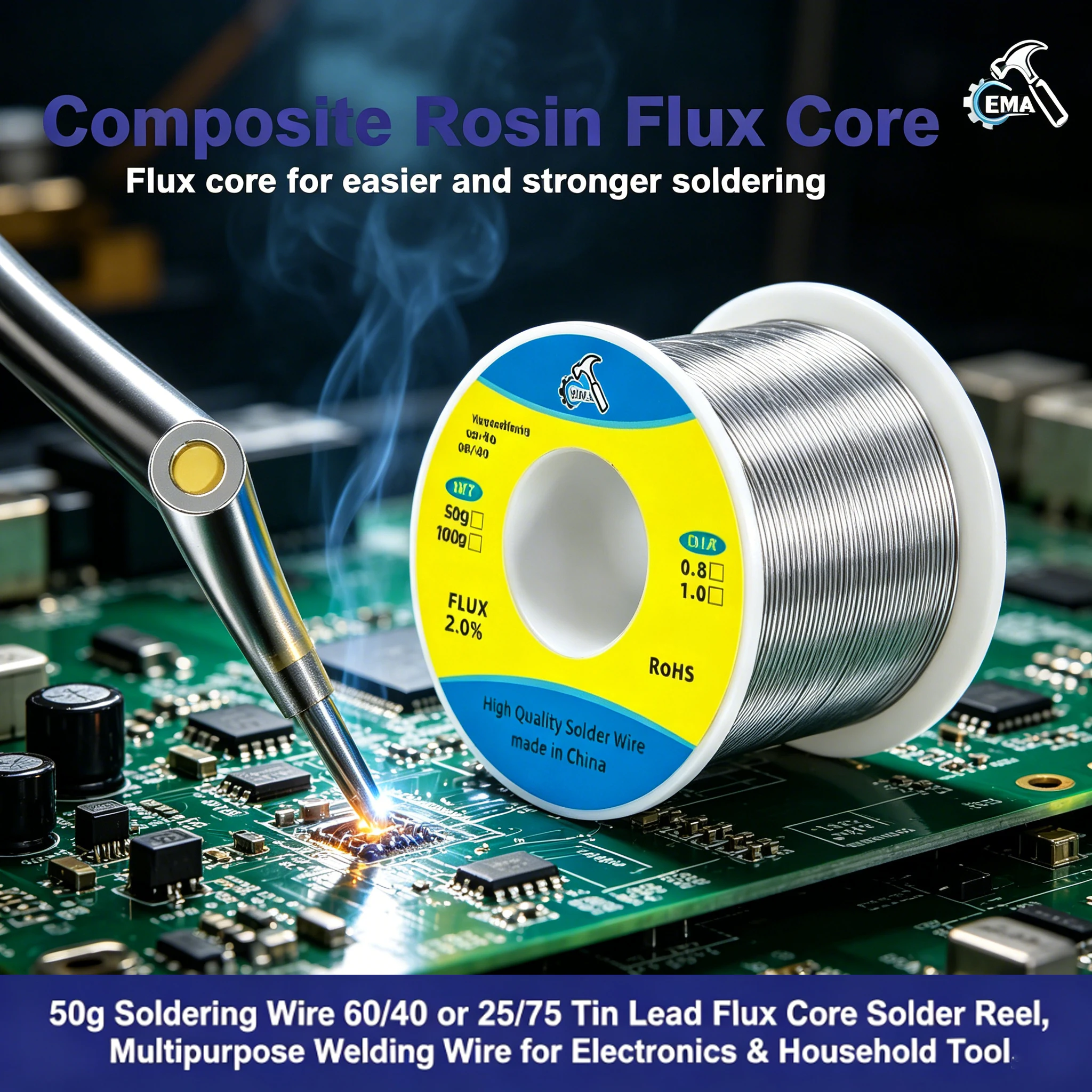 Tin Lead Flux Core Solder 60/40 25/75 50g Reel - Soldering for Circuit Board & Craft 0.8mm 1mm optional
Tin Lead Flux Core Solder 60/40 25/75 50g Reel - Soldering for Circuit Board & Craft 0.8mm 1mm optional