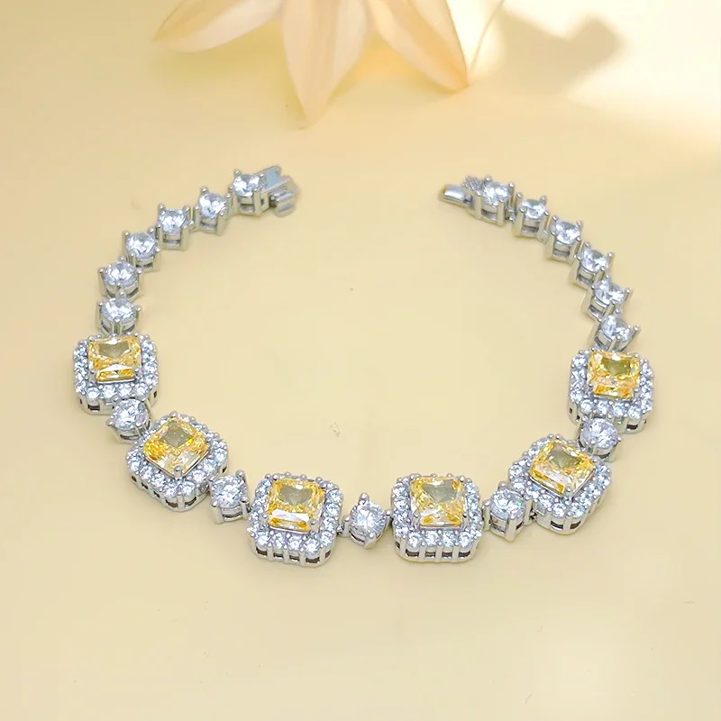 Fashionable, Luxury, Small and Versatile Colorful Diamond 925 Sterling Silver Bracelet Inlaid with High Carbon Diamond Wedding
Fashionable, Luxury, Small and Versatile Colorful Diamond 925 Sterling Silver Bracelet Inlaid with High Carbon Diamond Wedding