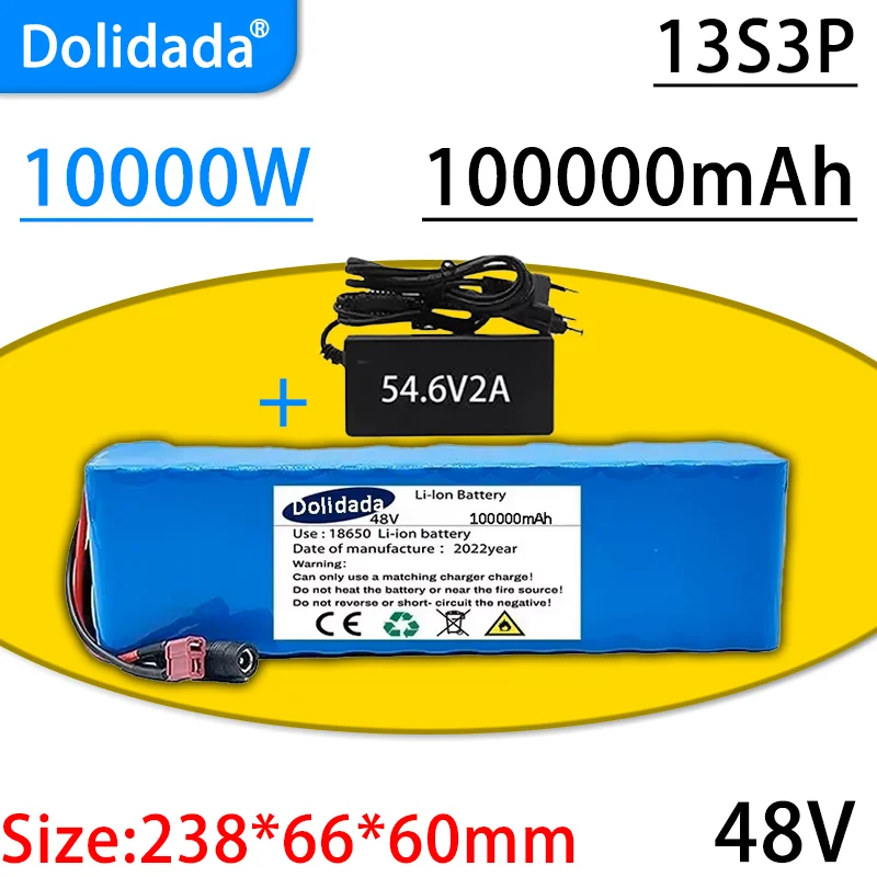 New 48V100000mAh 1000W 13S3P 48V Lithium-ion Battery 100Ah, Suitable for 54.6V Electric Bicycle Scooters with BMS+charger
New 48V100000mAh 1000W 13S3P 48V Lithium-ion Battery 100Ah, Suitable for 54.6V Electric Bicycle Scooters with BMS+charger