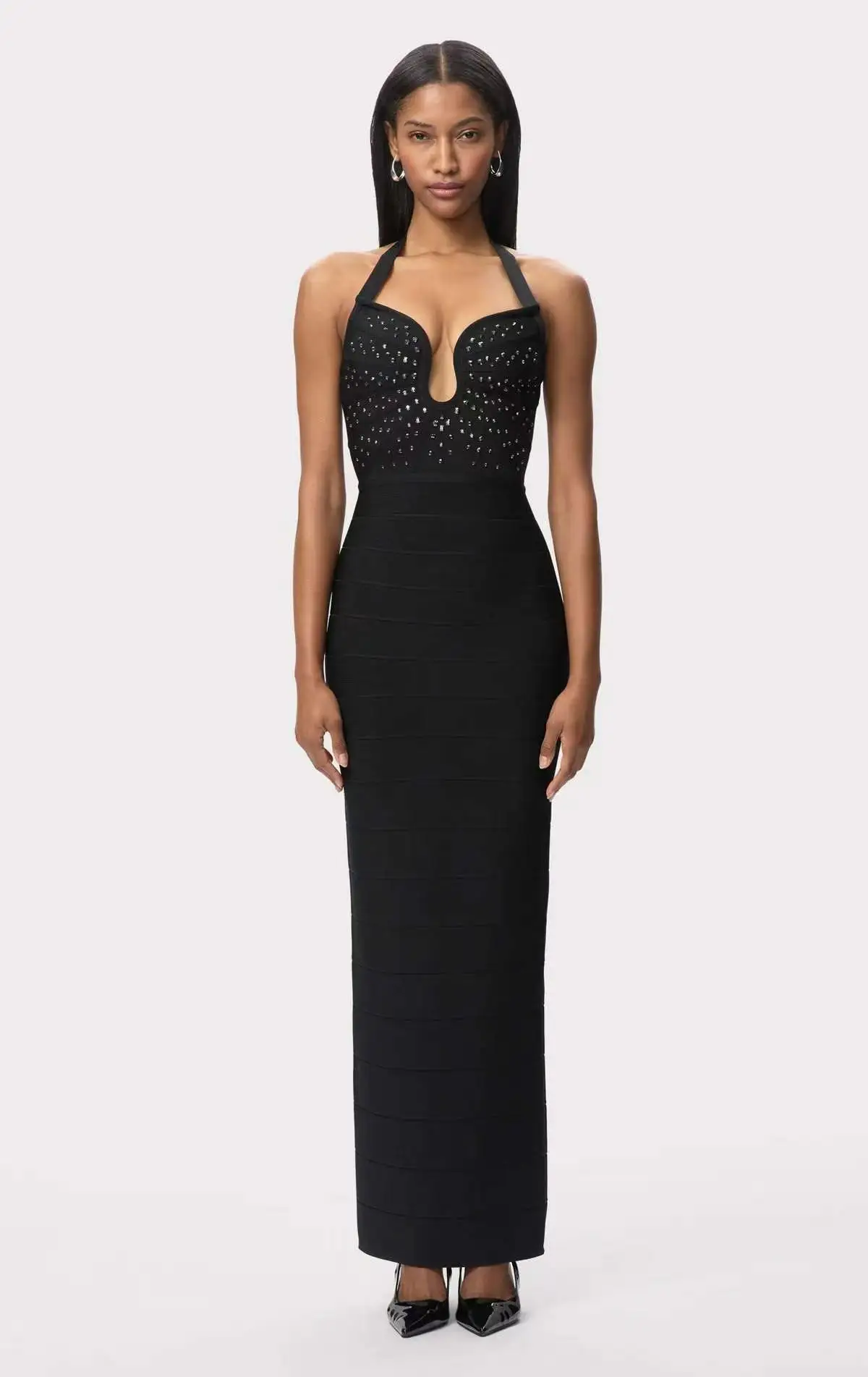 Sexy Women's Bandage Halter Neck Evening Dress with Diamond Black Bodycon Maxi Gown with Slit for Formal Party Wear in Euro
Sexy Women's Bandage Halter Neck Evening Dress with Diamond Black Bodycon Maxi Gown with Slit for Formal Party Wear in Euro