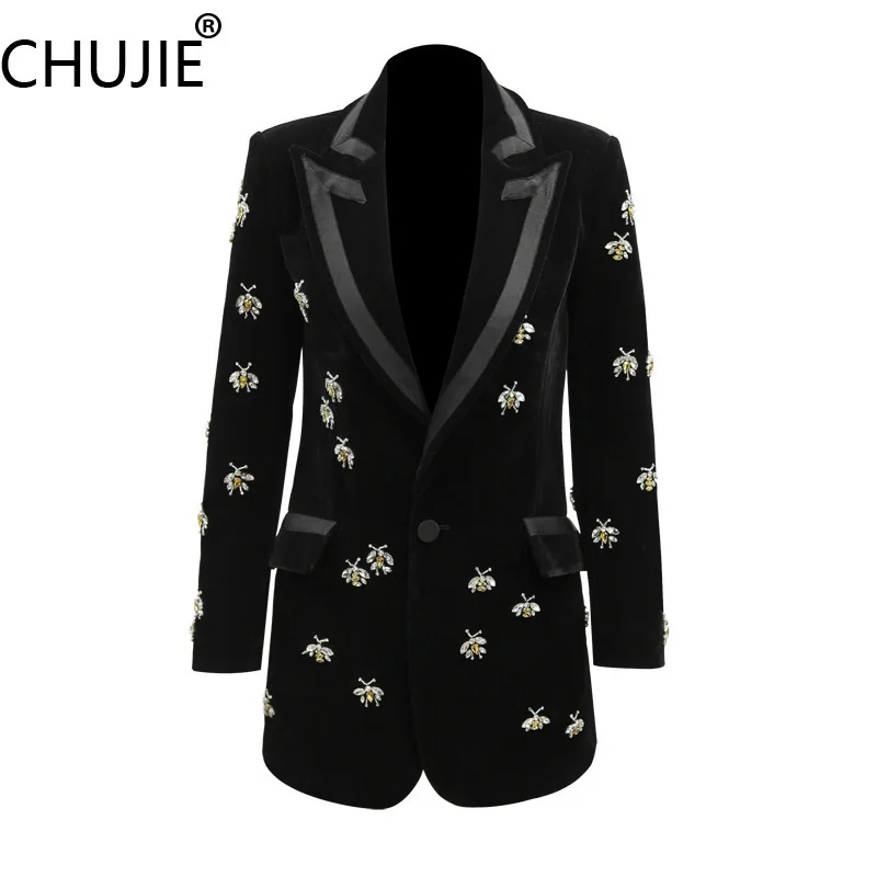 Velvet Bee-Embellished Blazer - Single Button Tailored Jacket - Work to Dinner Wear - Luxury Stretch Fabric - Women's Office Sui
Velvet Bee-Embellished Blazer - Single Button Tailored Jacket - Work to Dinner Wear - Luxury Stretch Fabric - Women's Office Sui