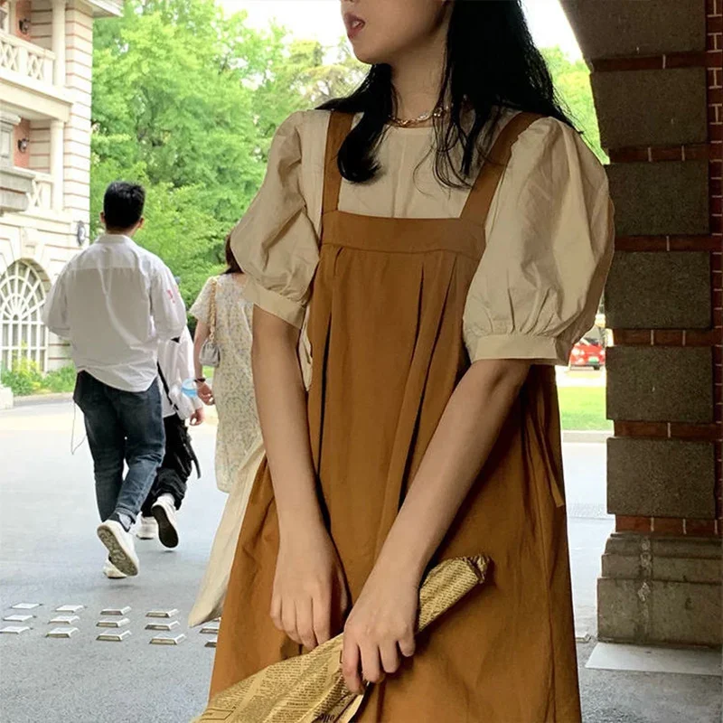 Women Round Neck Solid Color Short Sleeve Tops Ladies Pleated Suspender Skirt Summer Japanese Style Vintage Slingdresses Sets
Women Round Neck Solid Color Short Sleeve Tops Ladies Pleated Suspender Skirt Summer Japanese Style Vintage Slingdresses Sets